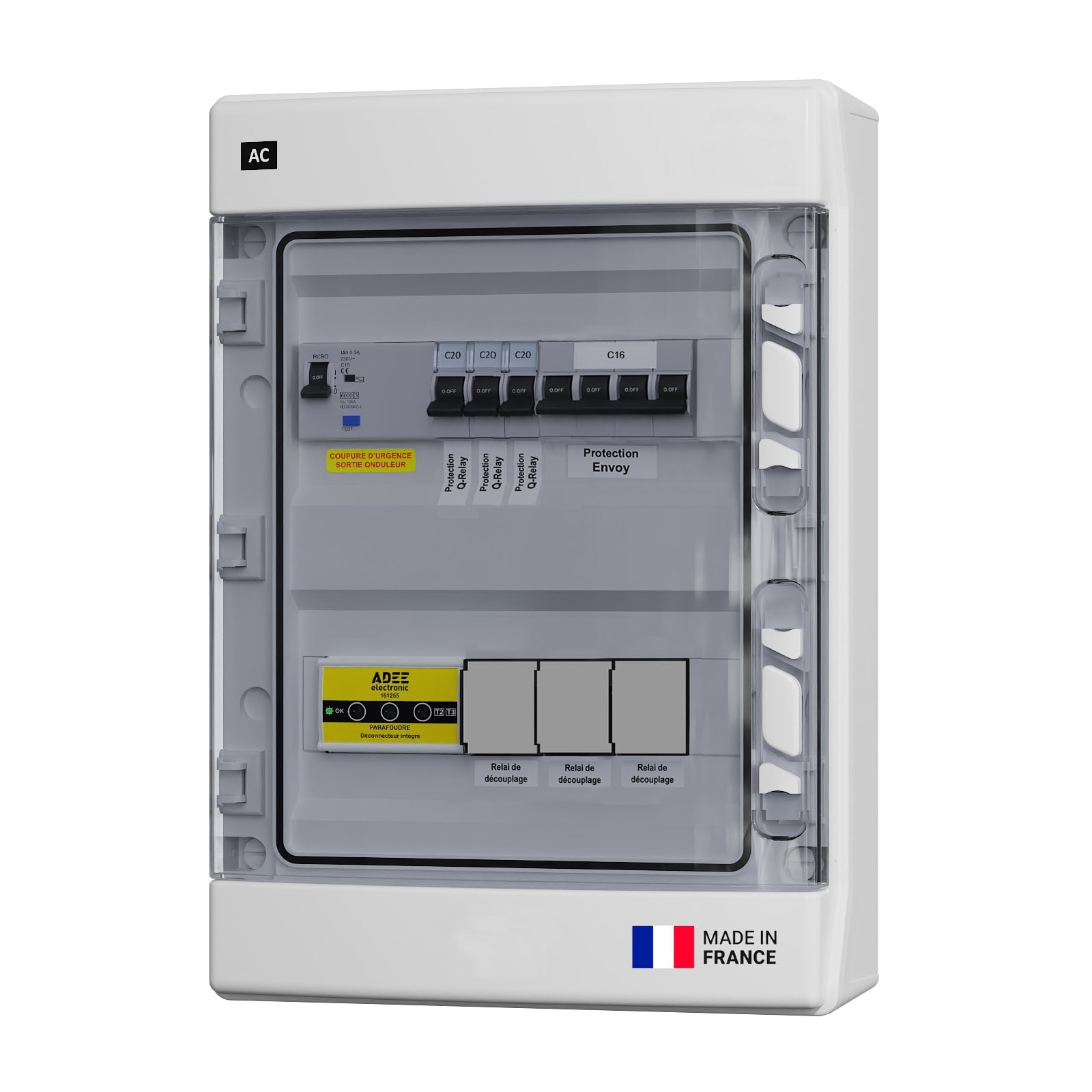 Adee - Coffret PV AC mono 9kW, 3 voie MicroOnduleur Enphase 3kW, Emplacement Q-Relay