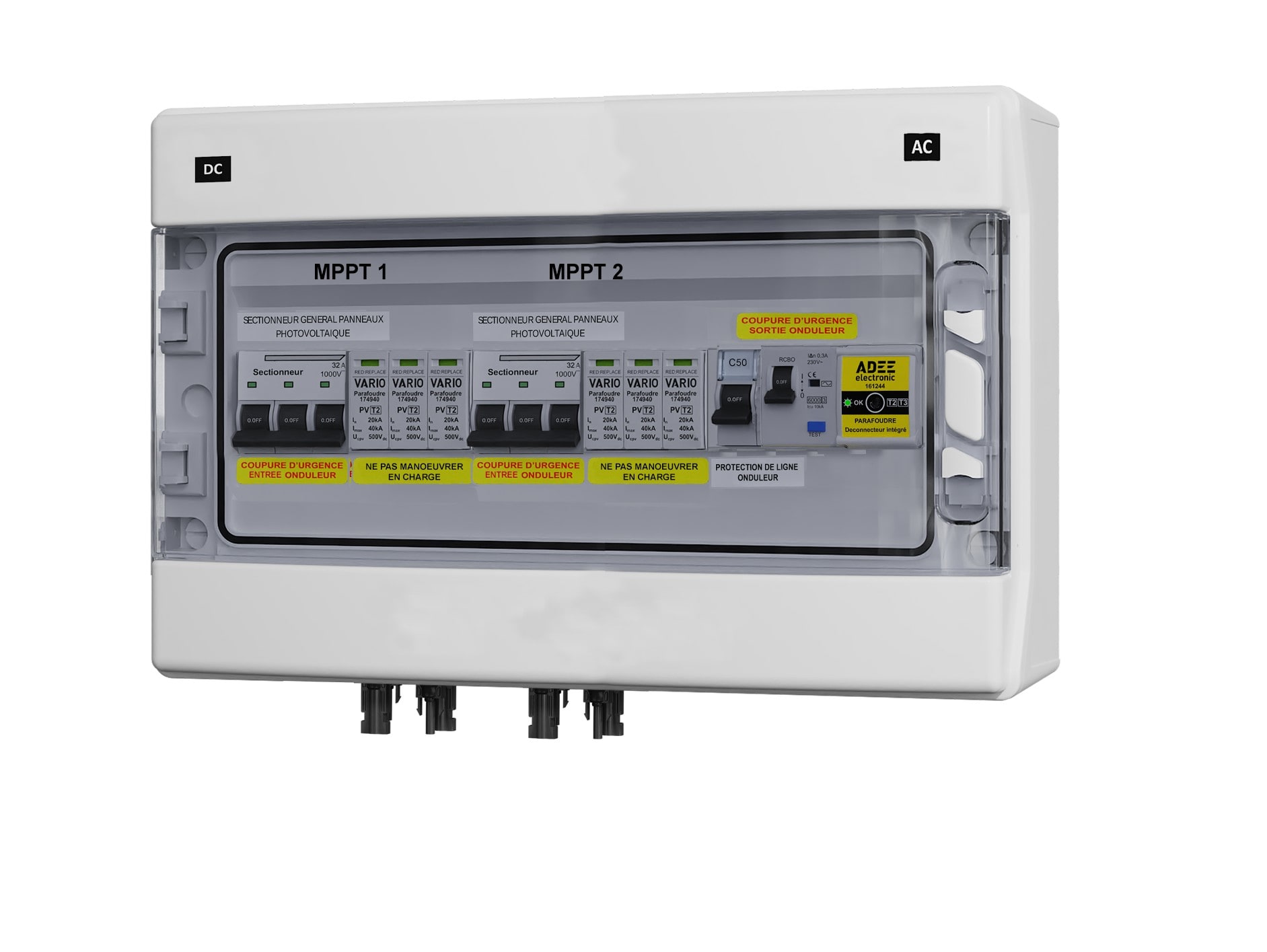 Adee - Coffret PV AC/DC 9kW monophasé pour installation à 1 onduleur 2MPPT/1000V