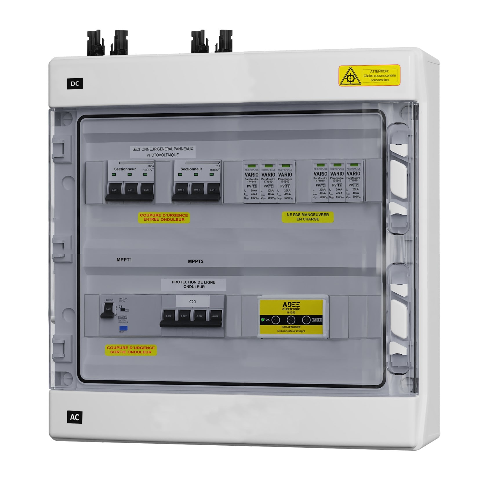 Adee - Coffret PV AC/DC 9-12kW tri pour installation hybride à 1 onduleur 2MPPT/1000V