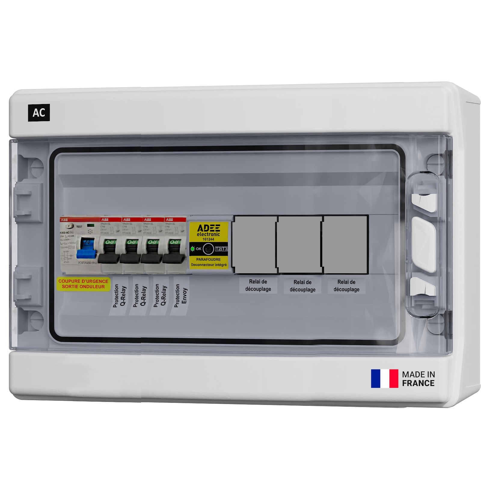 Adee - Coffret PV AC mono 9kW, 3 voies MicroOnduleur Enphase 3kW, Espace Q-Relay