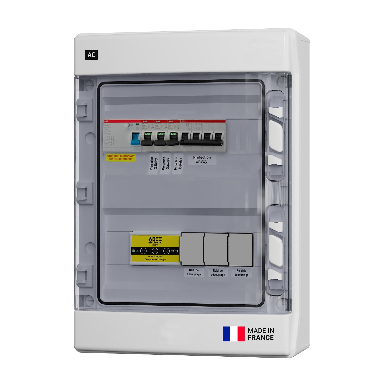 Adee - Coffret PV AC Tri 9kW, 3 voies MicroOnduleur Enphase 3kW Mono, Espace Q-Relay