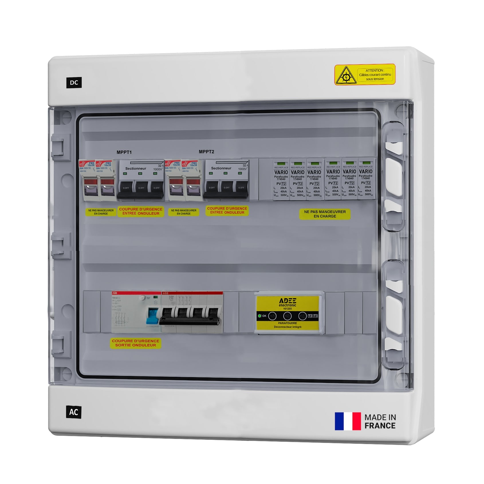 Adee - Coffret PV AC/DC PR 9-12kW triphasé pour installation à 1 onduleur 1MPPT/1000V