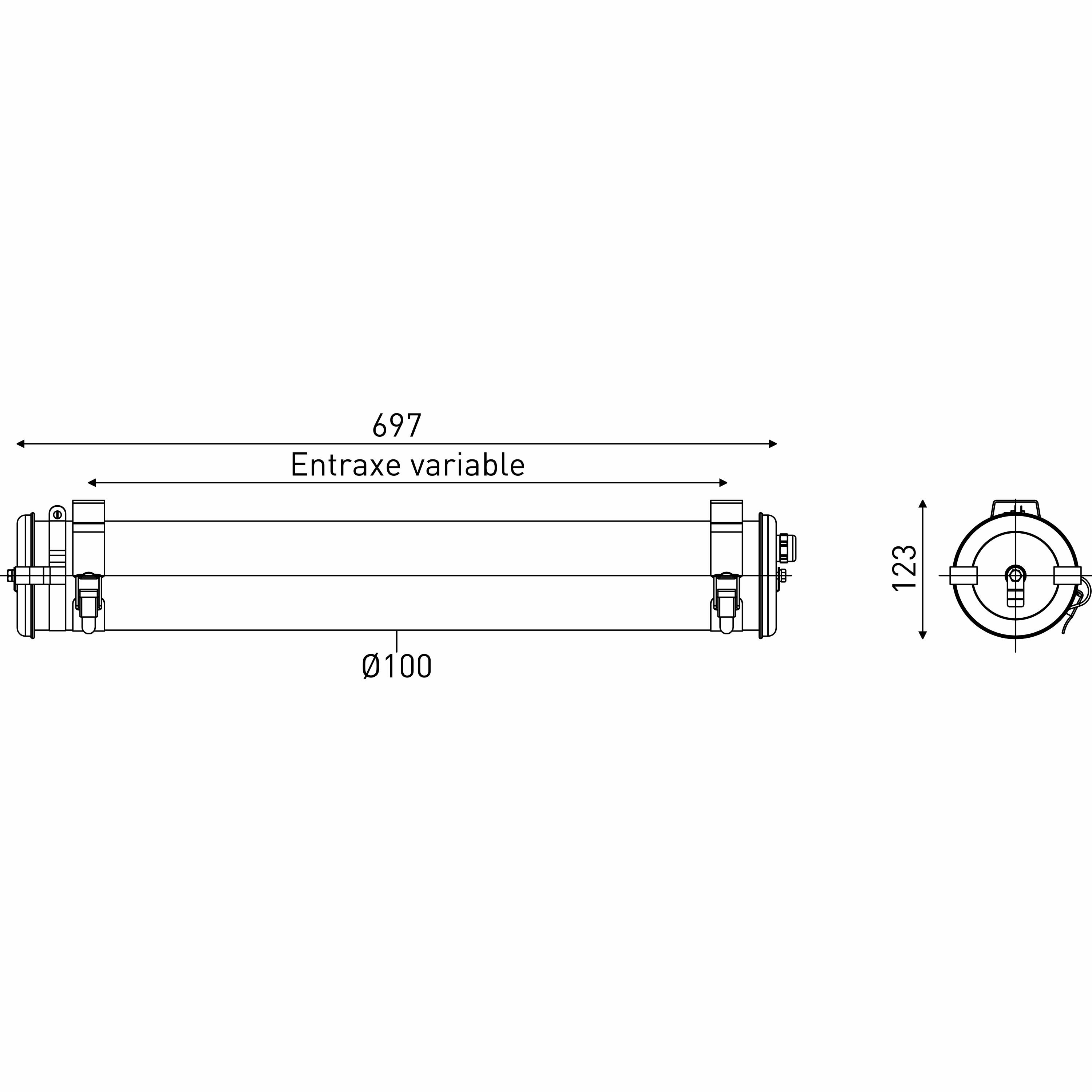 Sammode - Luminaire tubulaire EINSTEIN 100 CN  D100  1x  18W  T8 à douilles G13