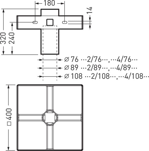 Trilux - Traverse pour mât Ø 108 mm pour 4 projecteurs LnPlus 40/60