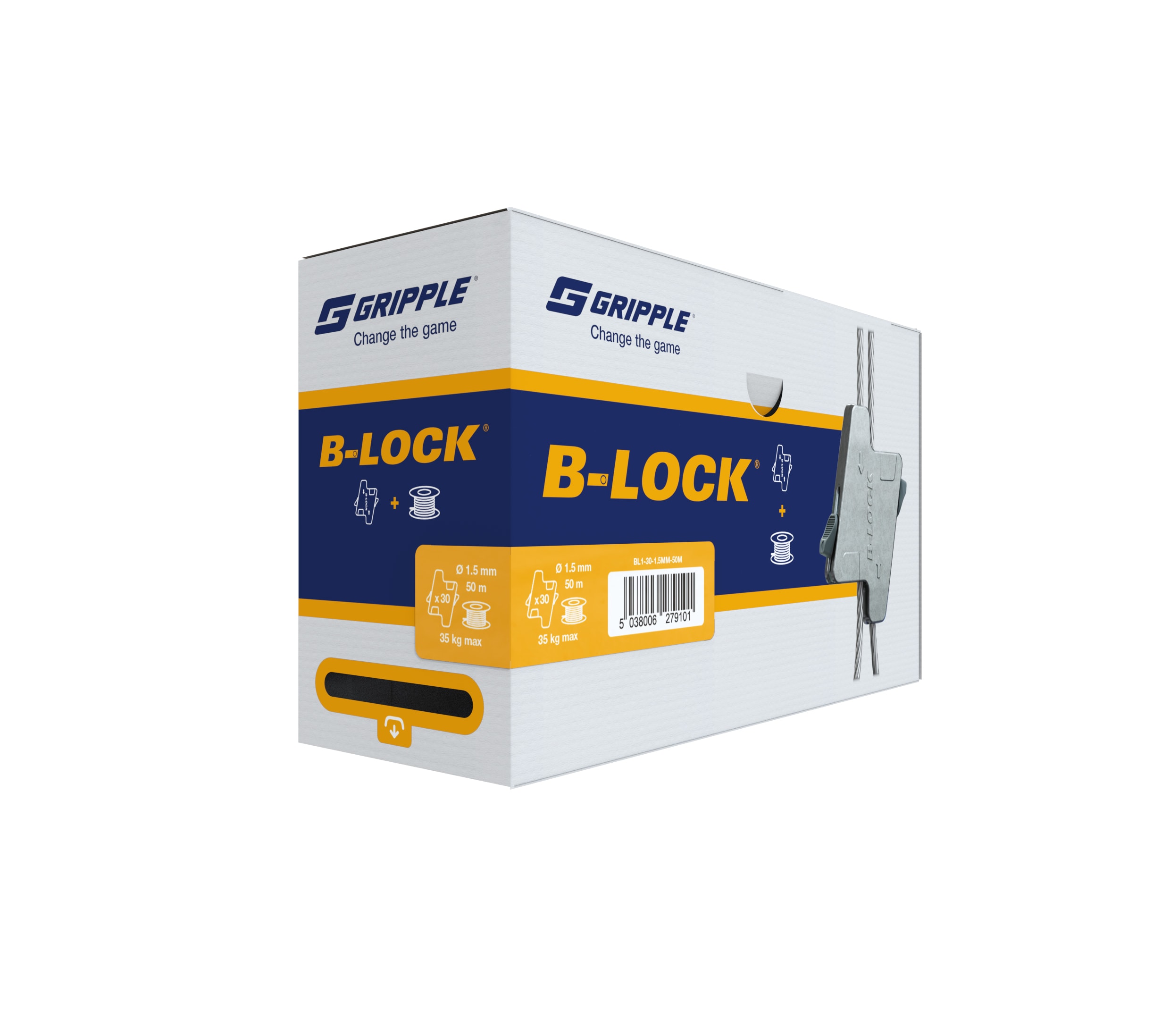 Gripple - Boite contenant 30 galets B-Lock avec 1 bobine de 50 m de câble Ø 1,5 mm