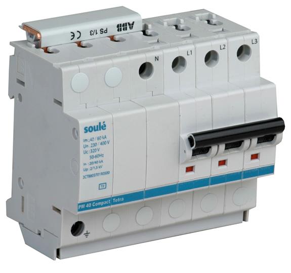 Soule - Helita - Parafoudre Type 2 Autoprotege 3Ph+N 230-400V TT-TNS Imax 40KA