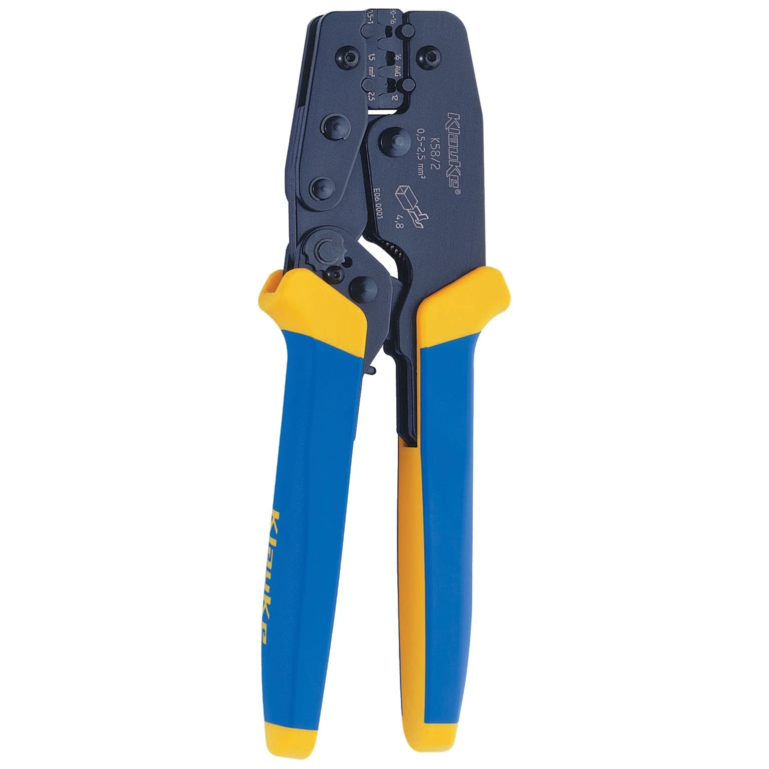 Klauke - Pince à sertir pour cosses à fût ouvert non isolées 4,8 mm largeur 0,5 - 2,5 mm2