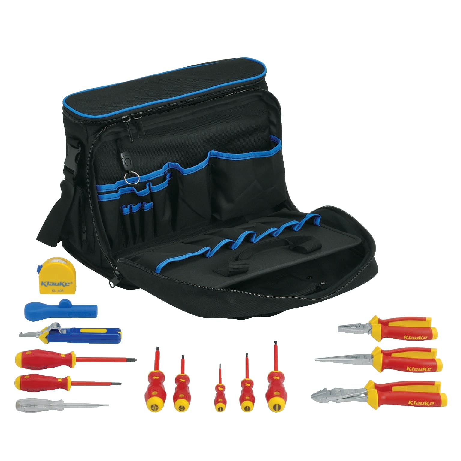 Klauke - Sacoche textile avec une sélection de 15 outils dimension 450 x 350 x 200 mm