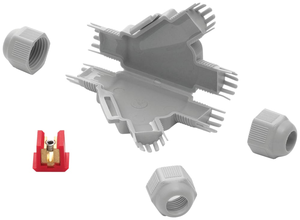 Klauke - BARNEY-Y, Mini-joint IP68, gris, avec 3 entrees et connecteurs 1x4mm2