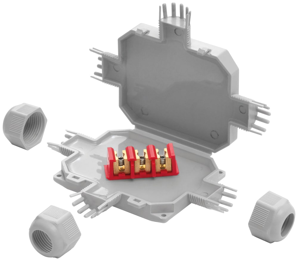 Klauke - BOB3 - Mini boite de jonction X, IP68, gris, 3 entrees et connecteur 3x4 mm2