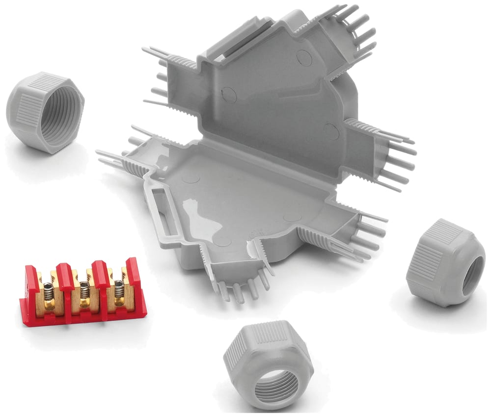 Klauke - FRED-Y, mini joint IP68, gris, avec 3 entrées et connecteurs 3x4mm²