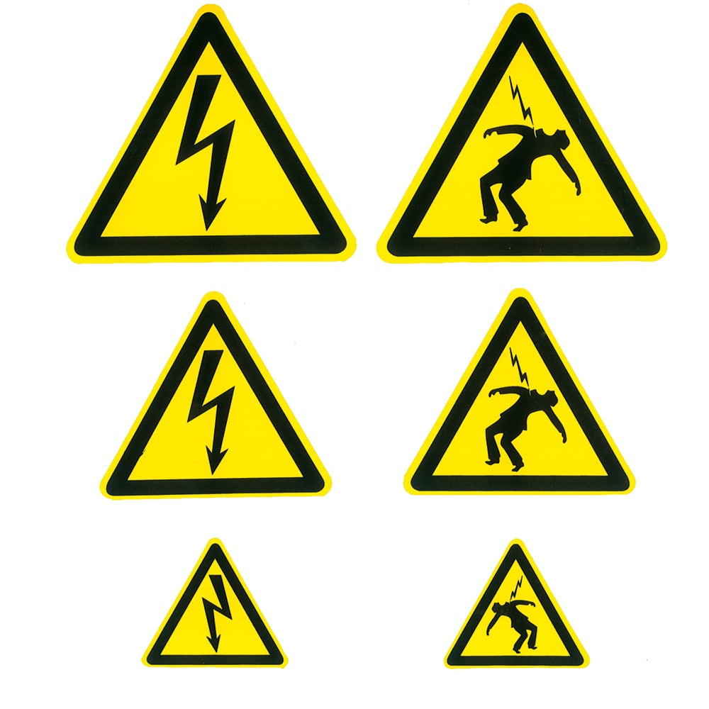 Klauke - Lot d'etiquettes de signalisation de danger electrique. Triangles de 50+80+100m