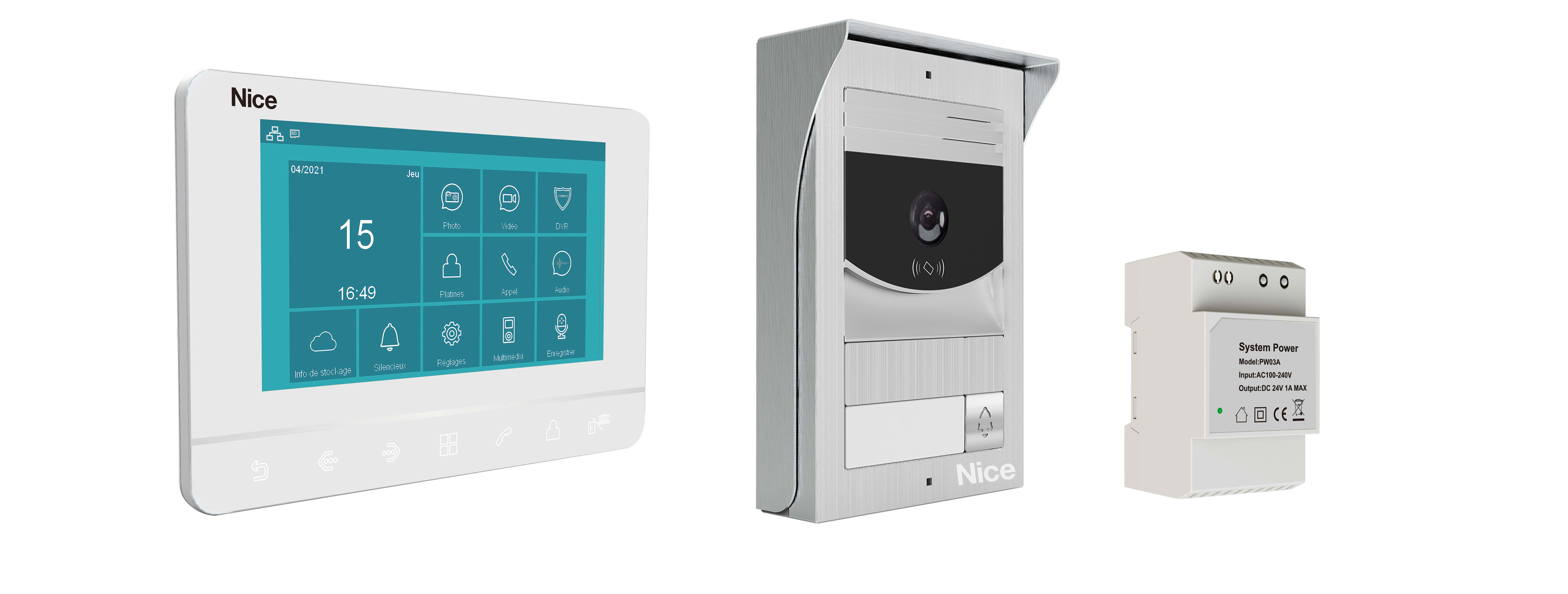 Nice - Kit visiophone 2 fils avec écran, platine de rue & alimentation modulaire