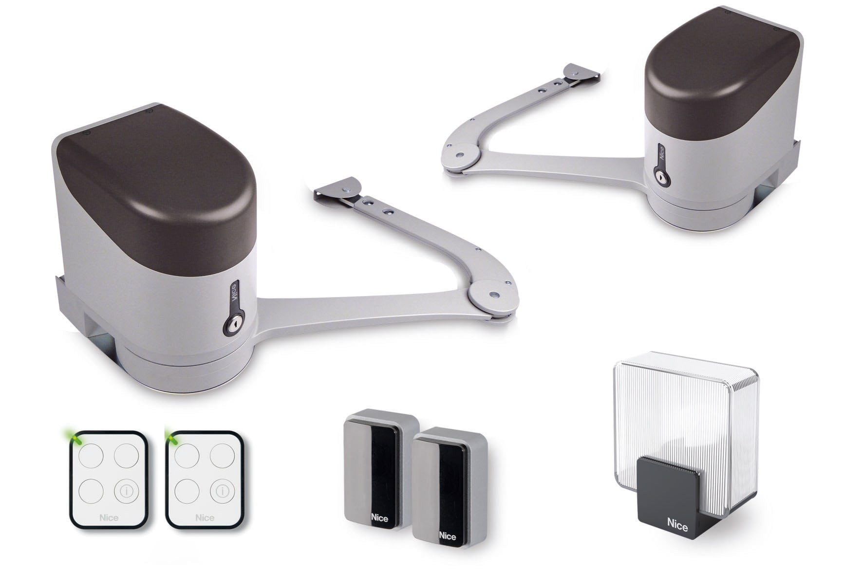 Nice - Kit portail battant jusqu'à 3,5m et 330Kg par vantail, usage intensif