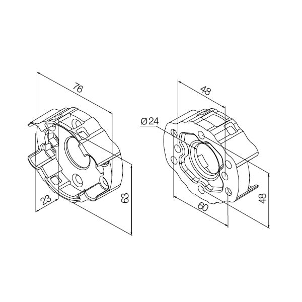 Nice - Support alu, trous 6 pans/fraisés, entraxe 48/60mm