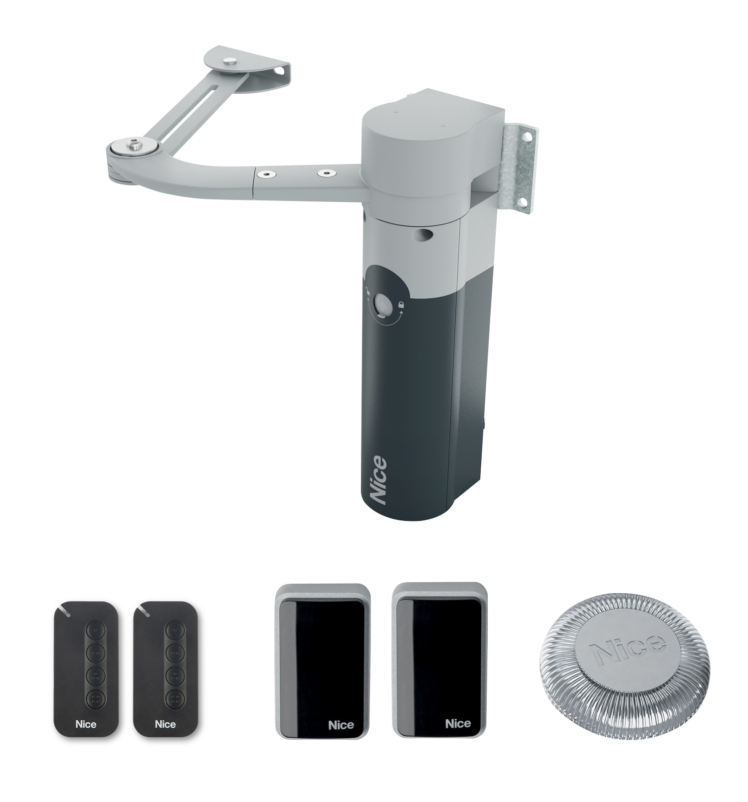 Nice - Kit 1 moteur à bras portail battant 1.8m/vantail 24V, bidirectionnel