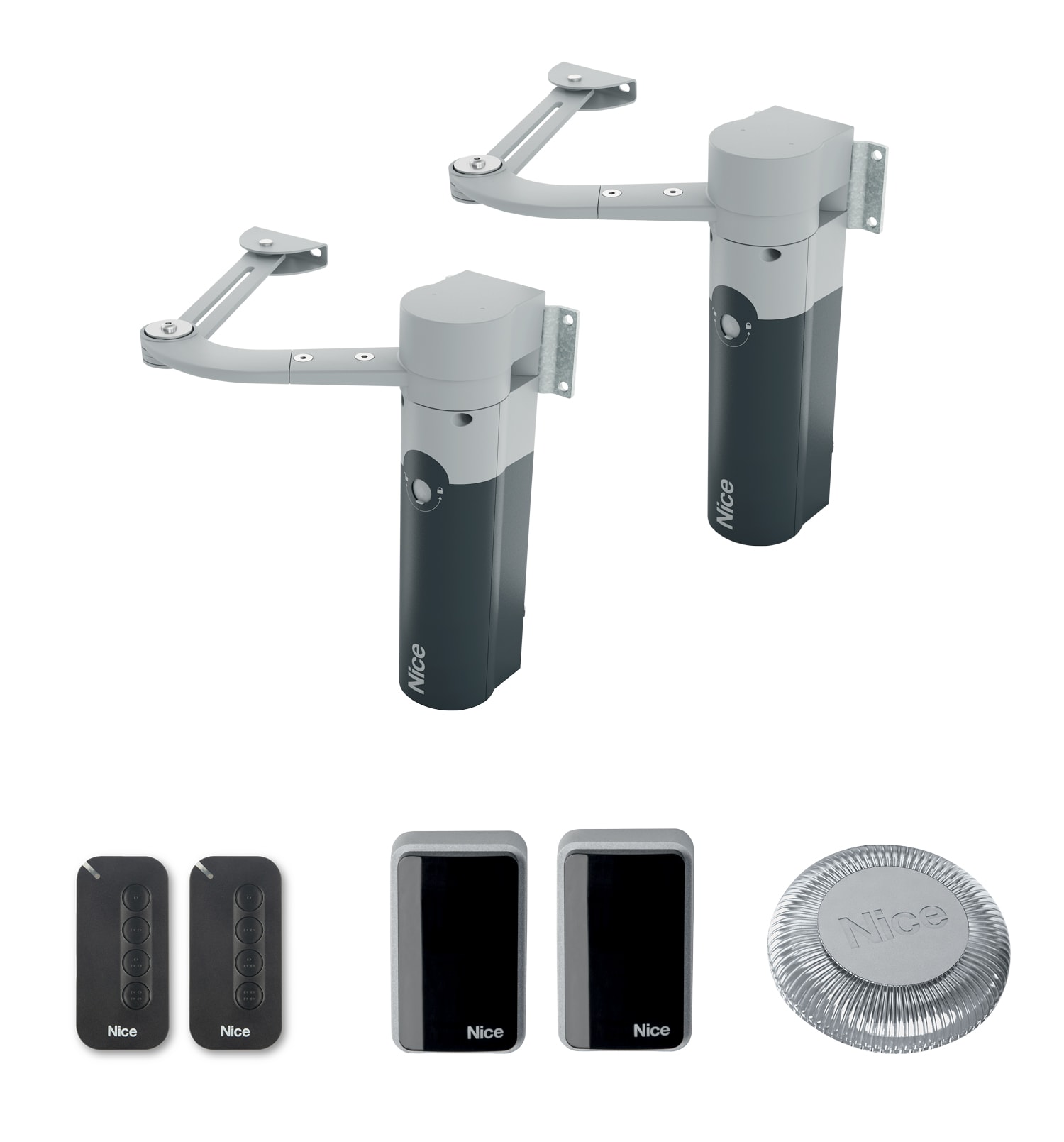 Nice - Kit 2 moteurs à bras portail battant 1.8m/vantail 24V, bidirectionnel
