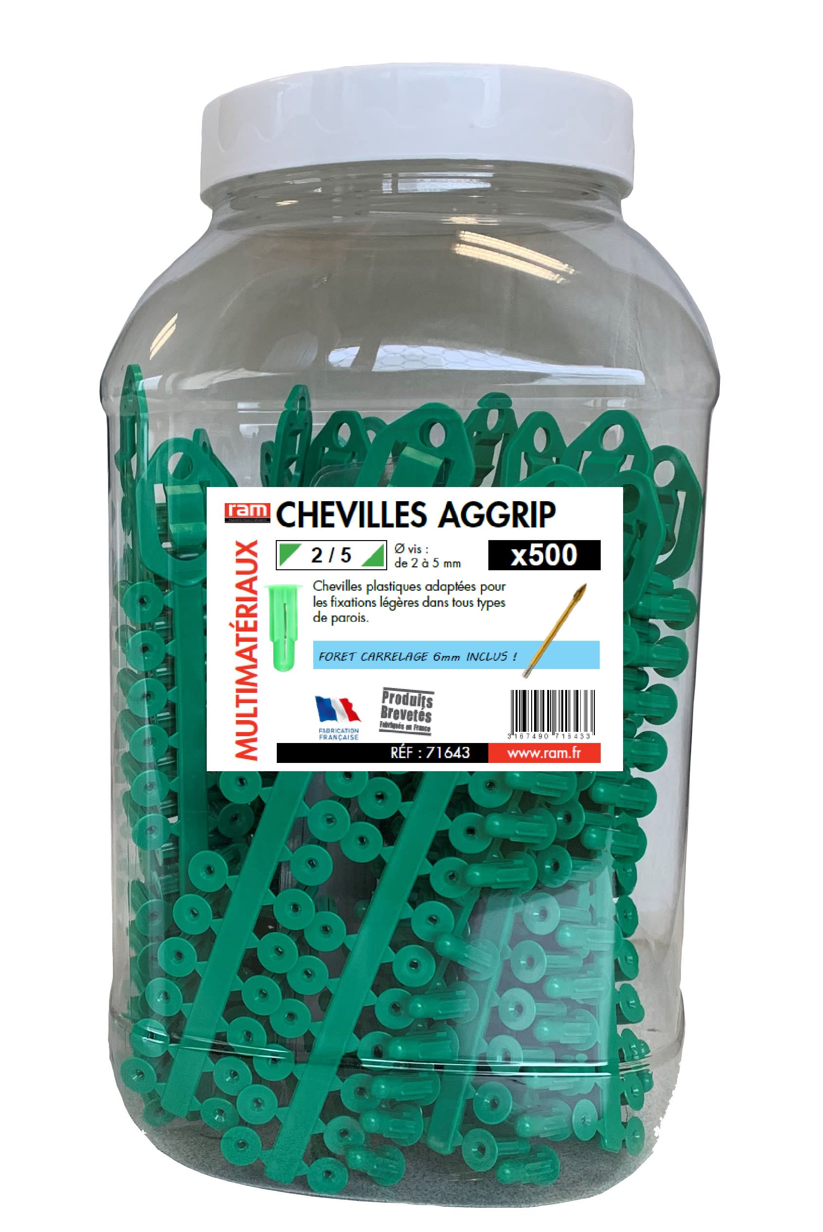 Ram - BIDON 500 CHEV AGGRIP 2/5+FOR6MM