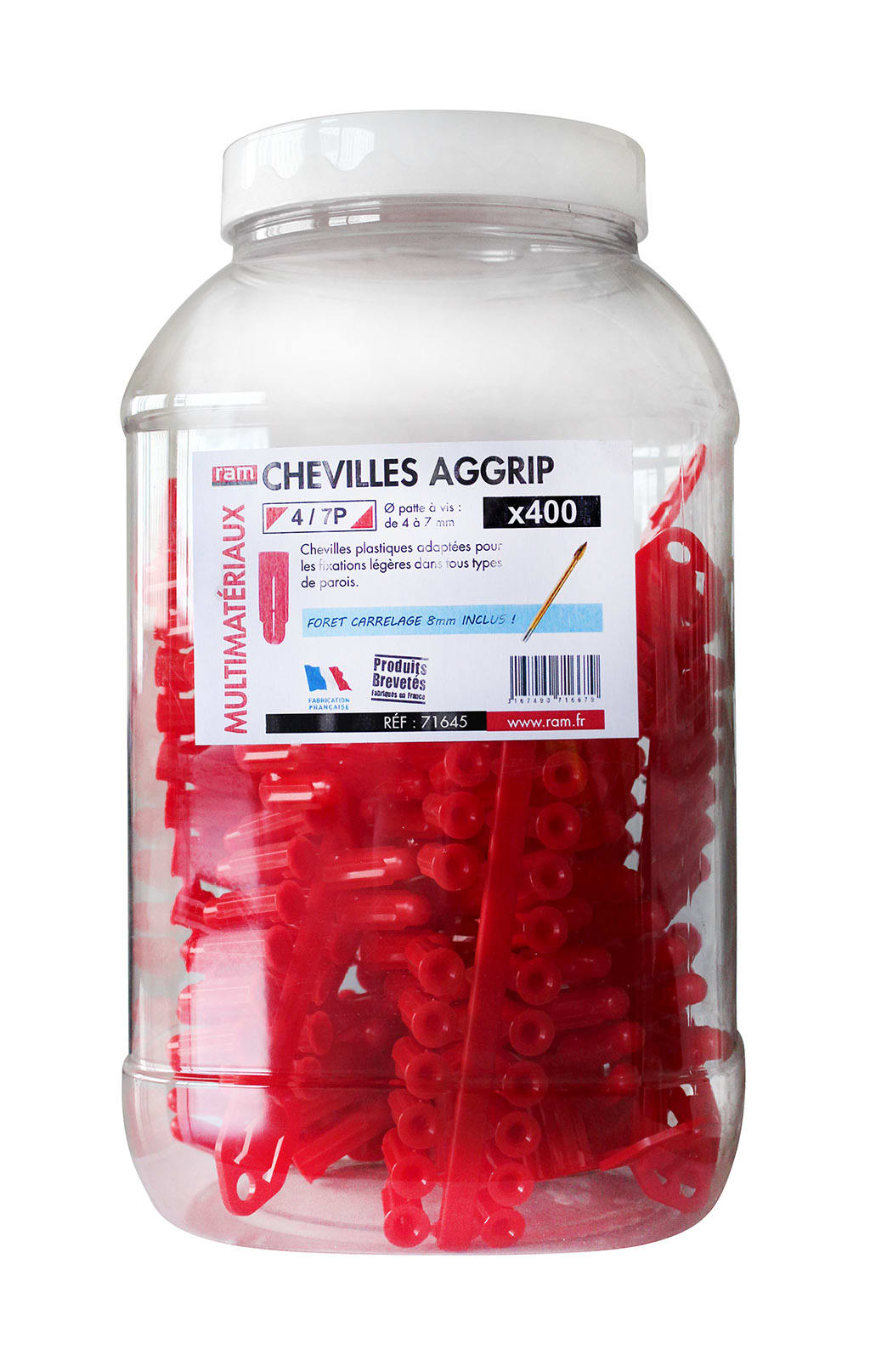 Ram - BIDON 400 CHEV AGGRIP 4/7P+FOR8MM