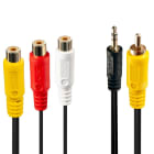 Lindy - Cable audio-video, 1xRCA + jack 3,5mm vers 3xRCA, 10cm