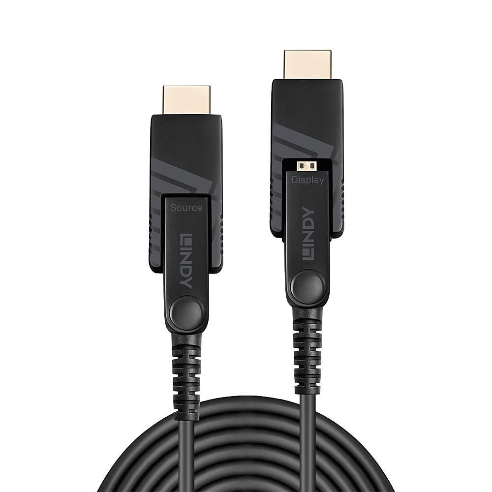 Lindy - Cable 40m Micro-HDMI 4K60 Hybride Fibre Optique, Connecteurs HDMI & DVI fournis