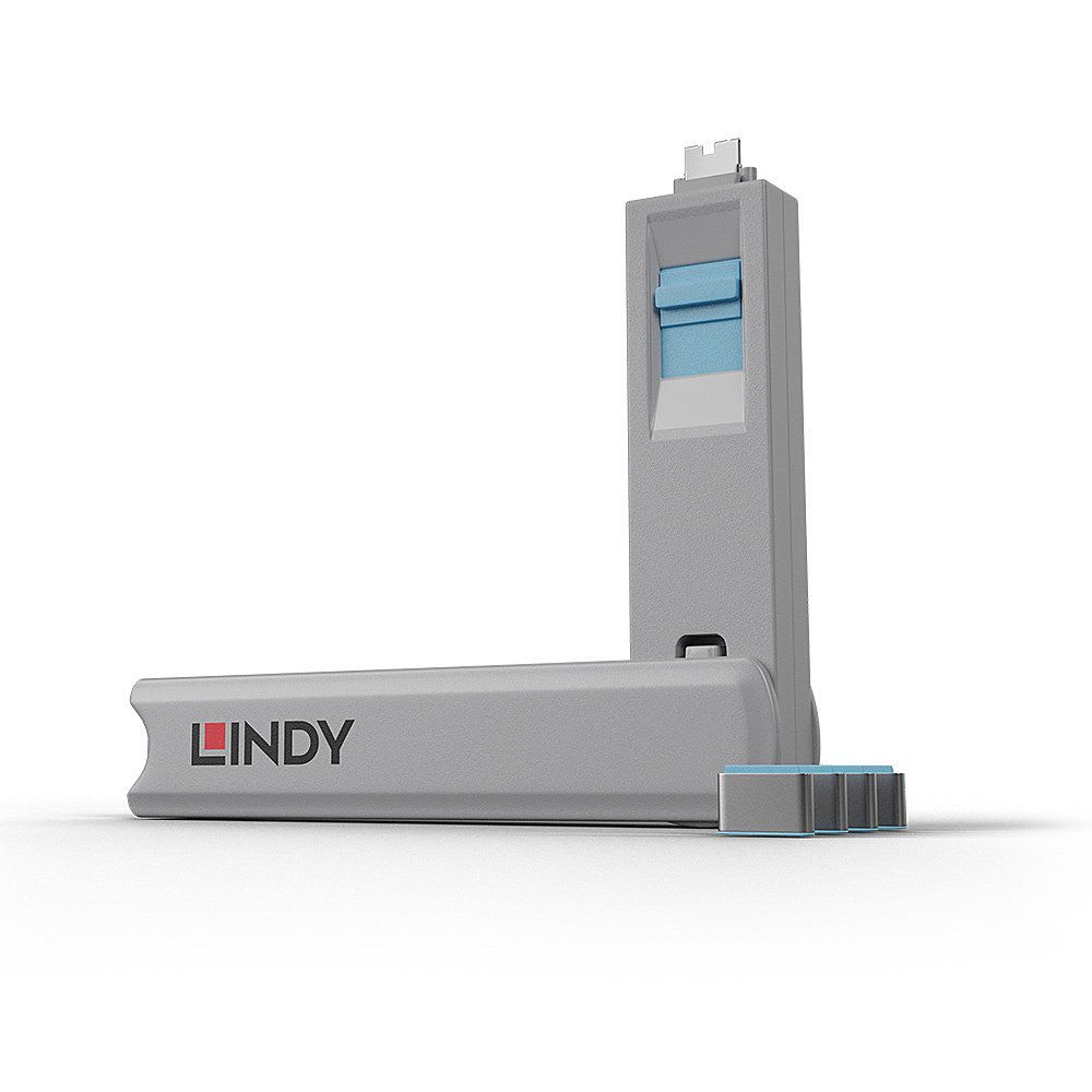 Lindy - Kit bloqueur de port USB Type C avec cle et 4 verrous, Bleu