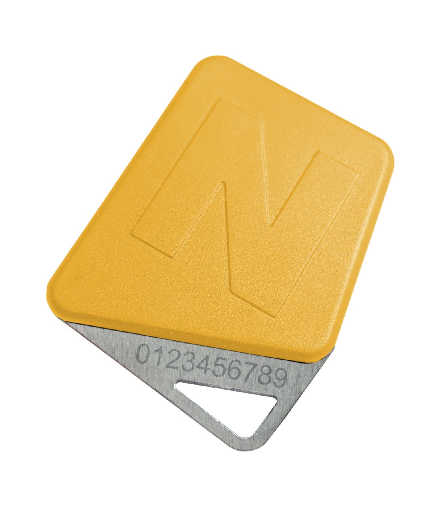 Noralsy - Badge mifare format clé jaune code site Noralsy avec logo personnalisé