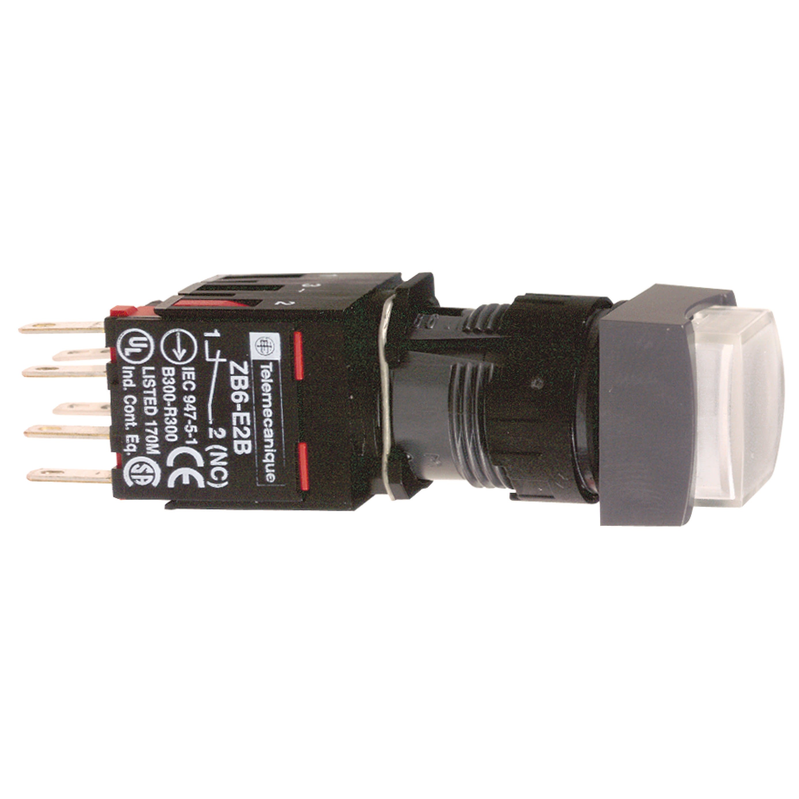 Schneider Electric - Harmony XB6 - bouton-pous. lum. - Ø16mm - à imp. dépassant - 24V - 1O+1F - blanc