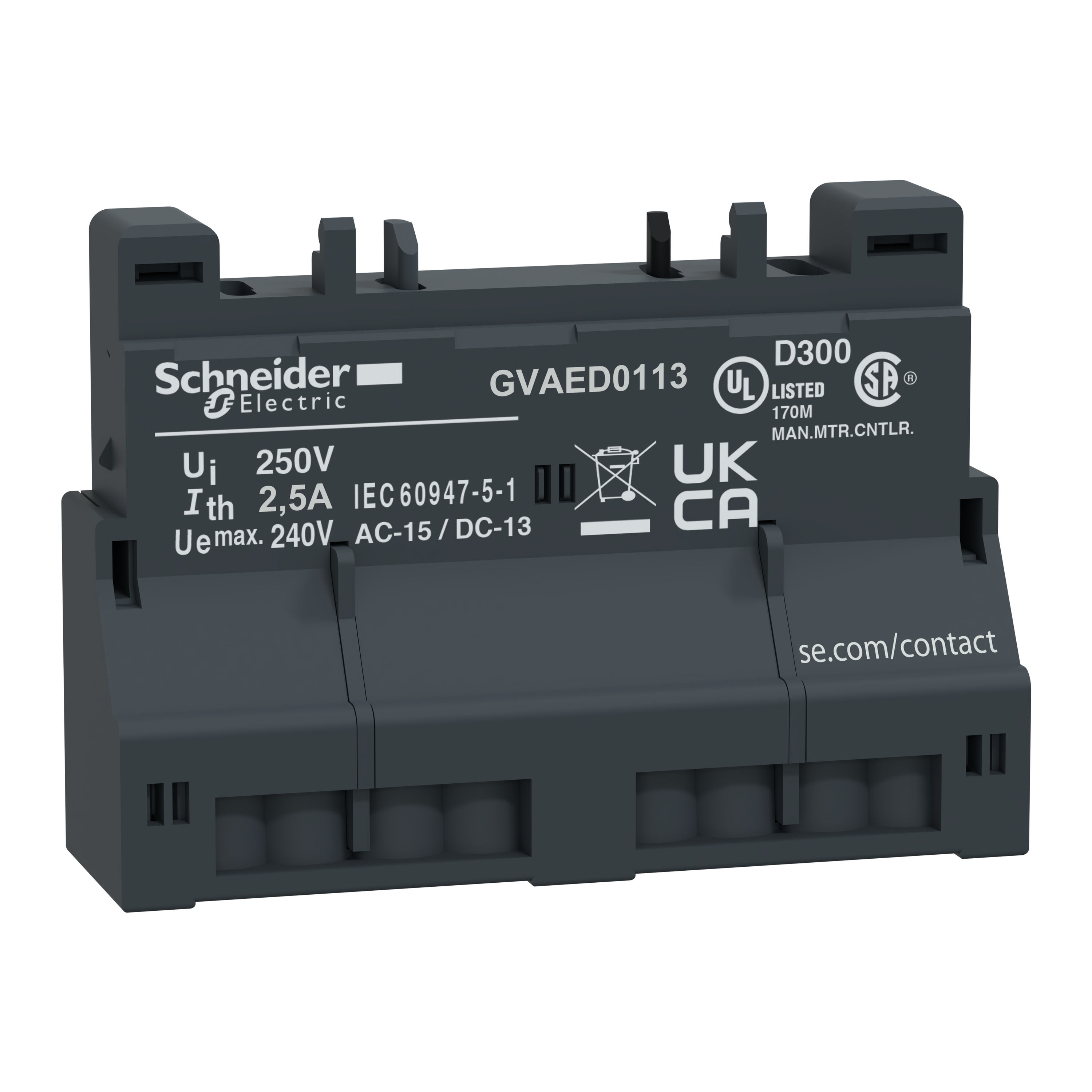 Schneider Electric - TeSys GV - Block additif frontal 1 nc 1 no defaut version borne ressort