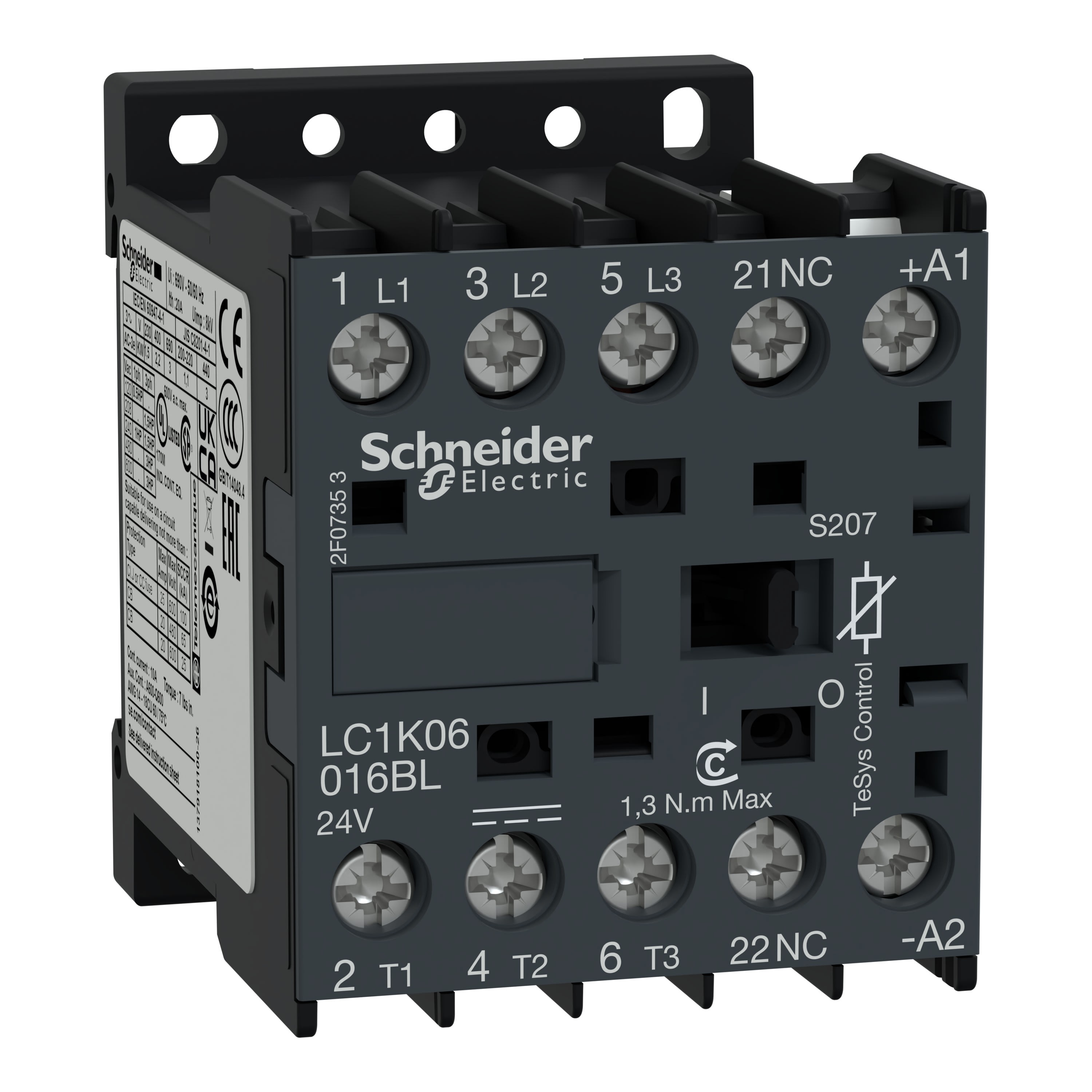 Schneider Electric - TeSys K - contacteur - 3P+1O - 12A AC3 440V - 24VBC - cosses fermées ferroviaire