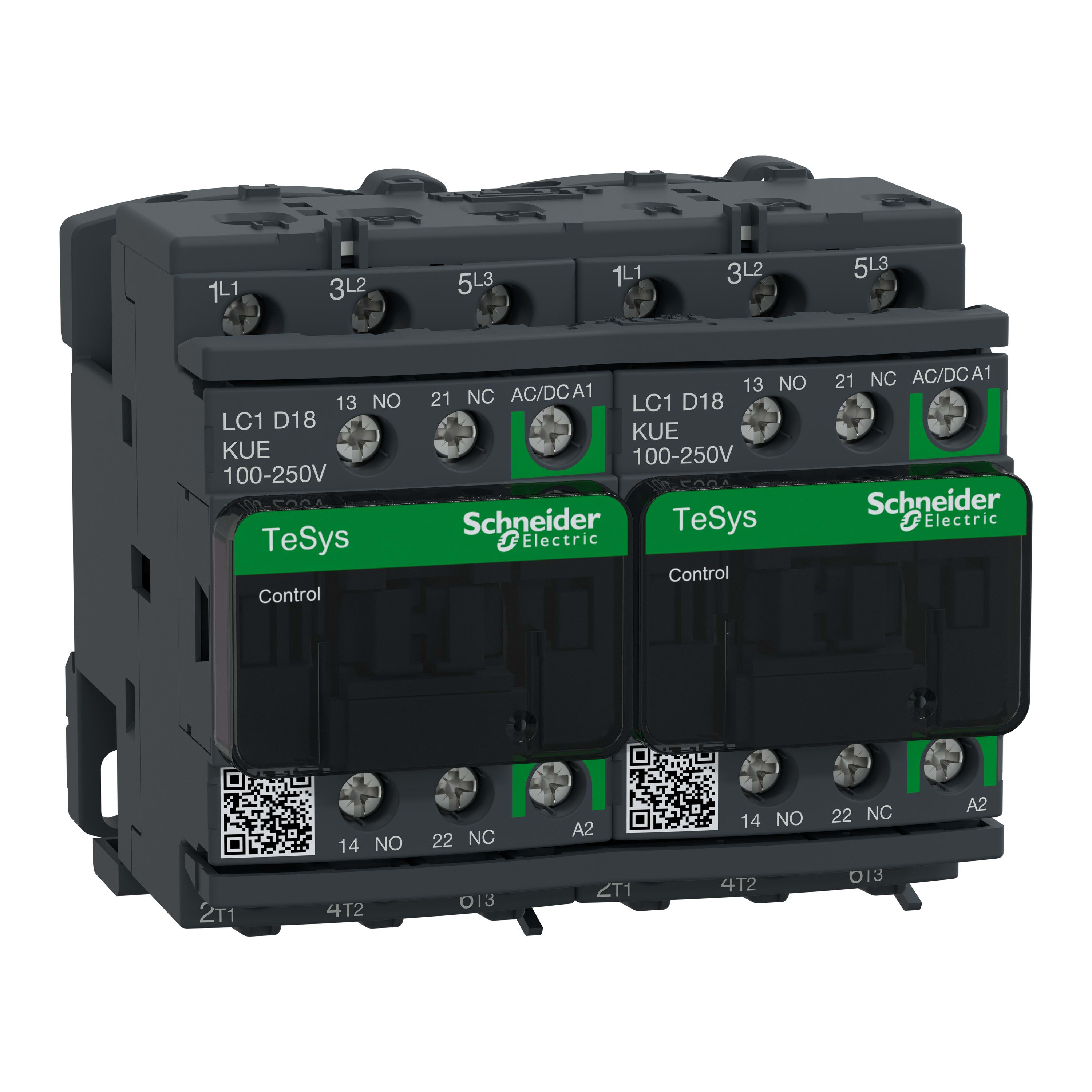 Schneider Electric - TeSys D - contacteur inverseur - 3P(3 NO) - AC3 - <lt/>= 440V 18A - 100 à 250Vca