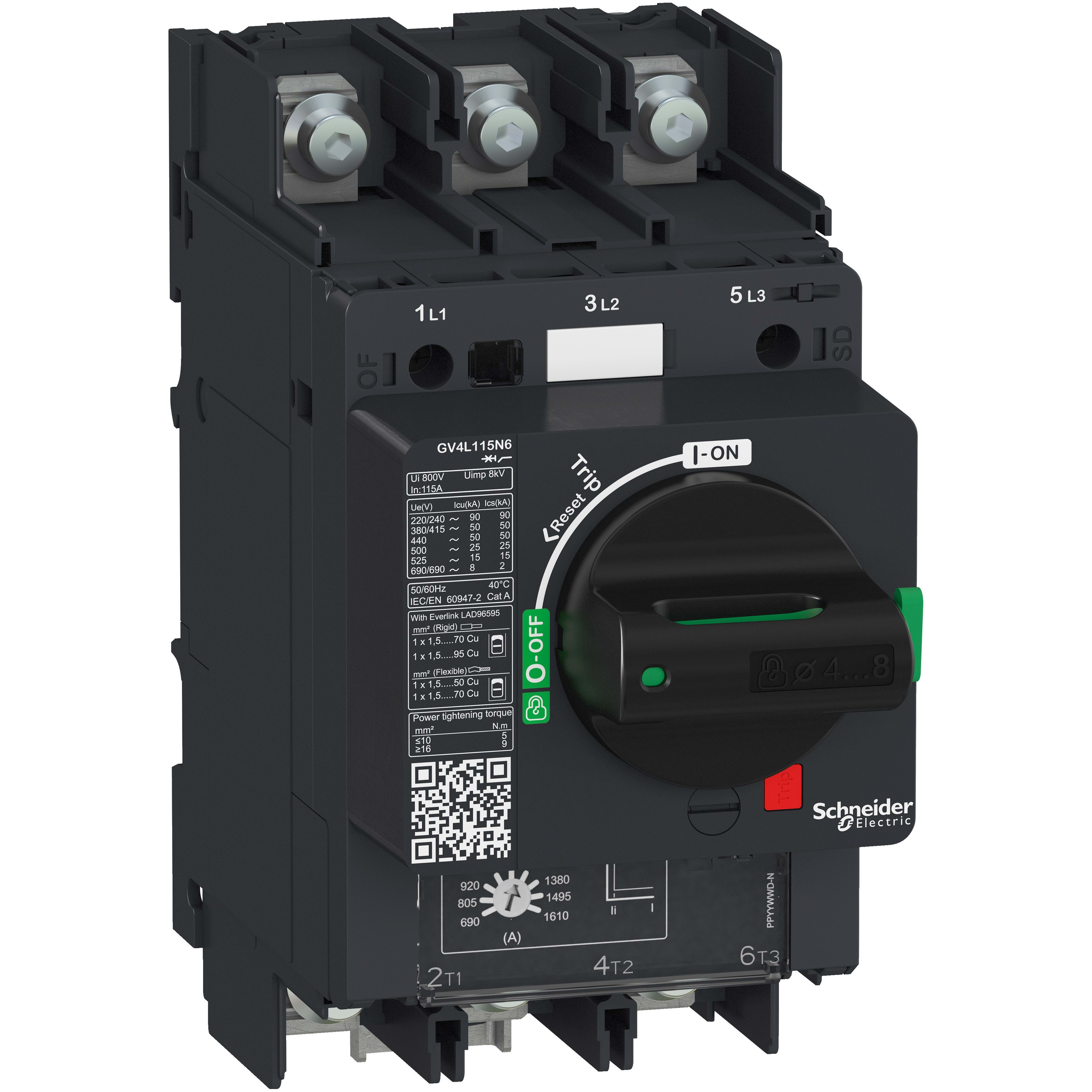 Schneider Electric - TeSys GV - disjoncteur magnétique - In 115A - 25kA - cosses fermées