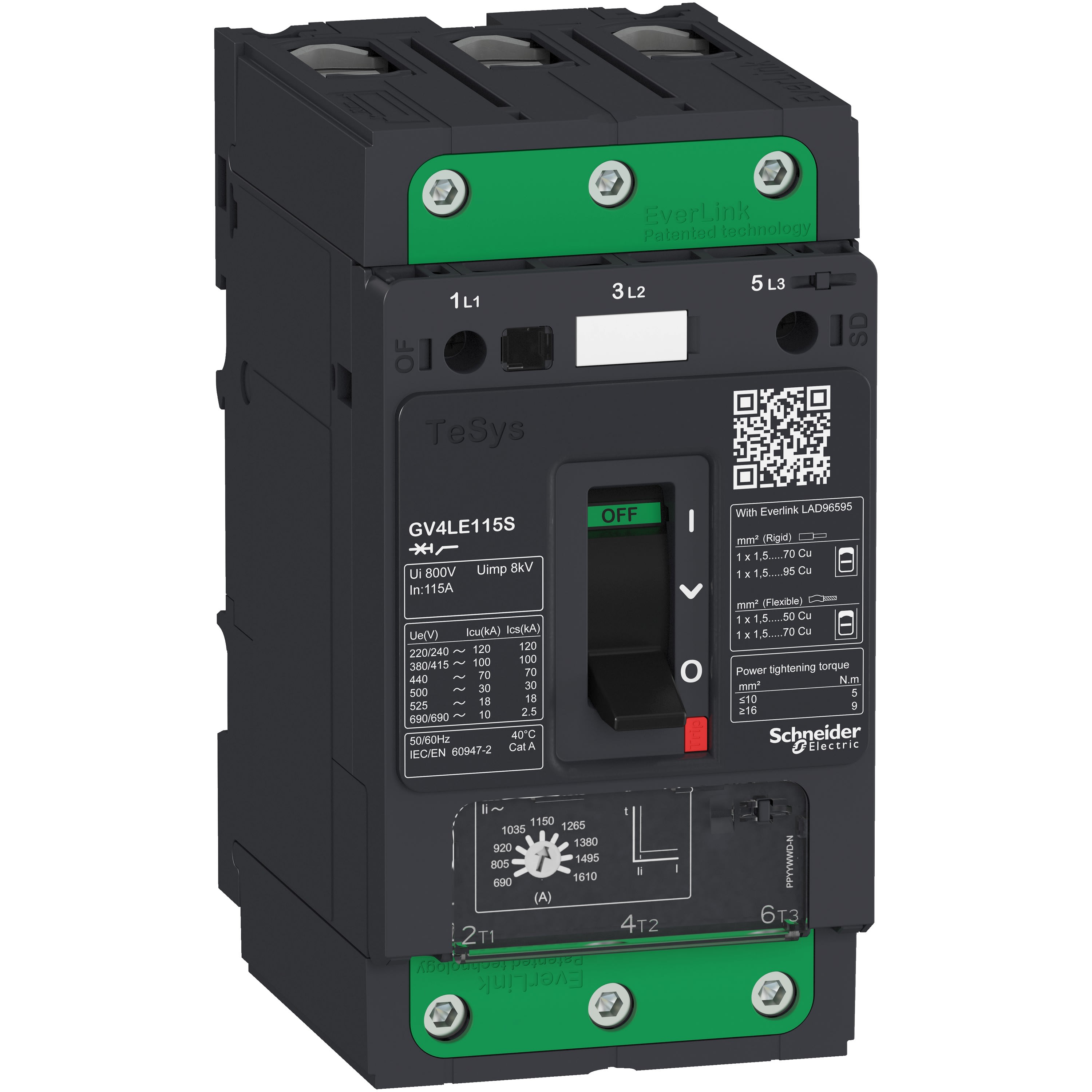 Schneider Electric - TeSys GV - disjoncteur magnétique - In 115A - 50kA - Everlink