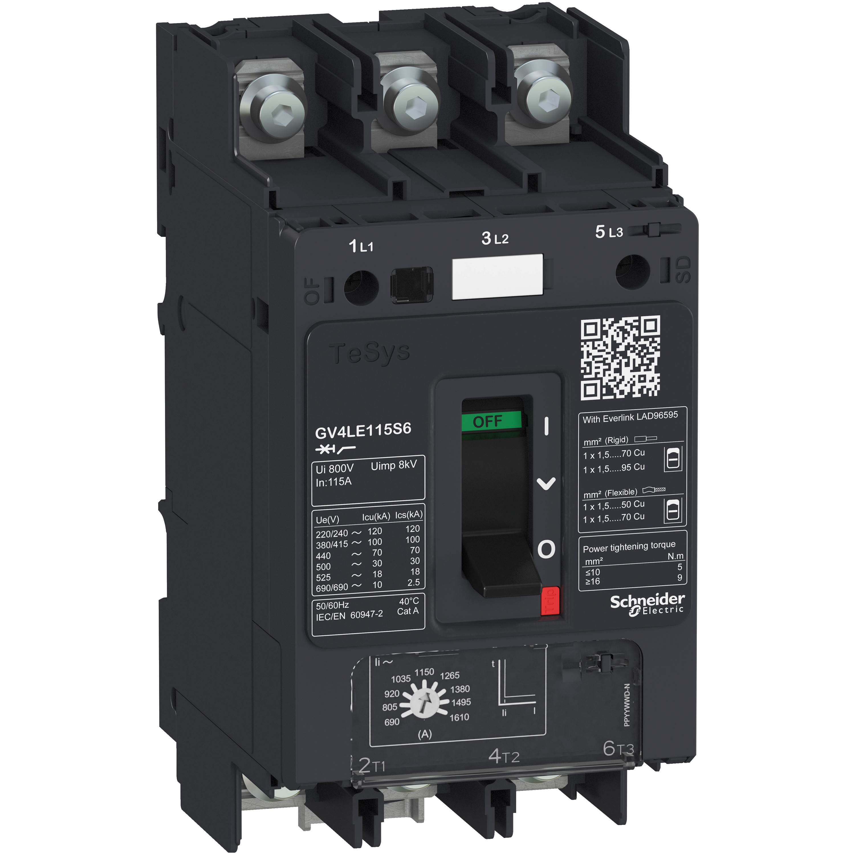 Schneider Electric - TeSys GV - disjoncteur magnétique - In 12.5A - 50kA - cosses fermées