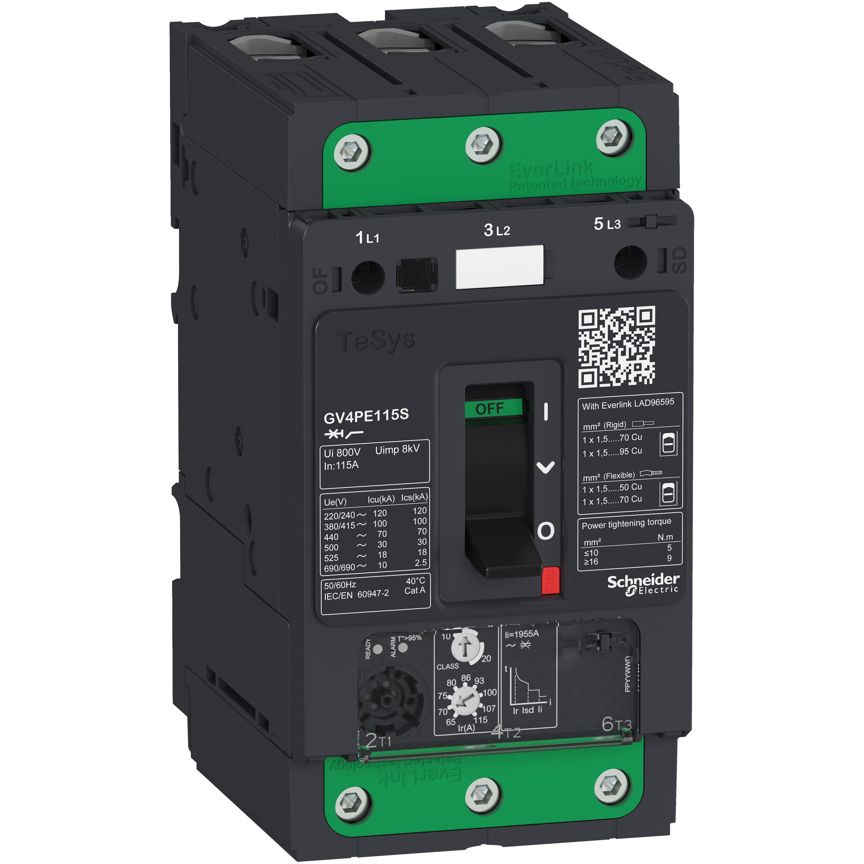 Schneider Electric - TeSys GV - disjoncteur magnéto-thermique - In 115A - 100kA - Everlink