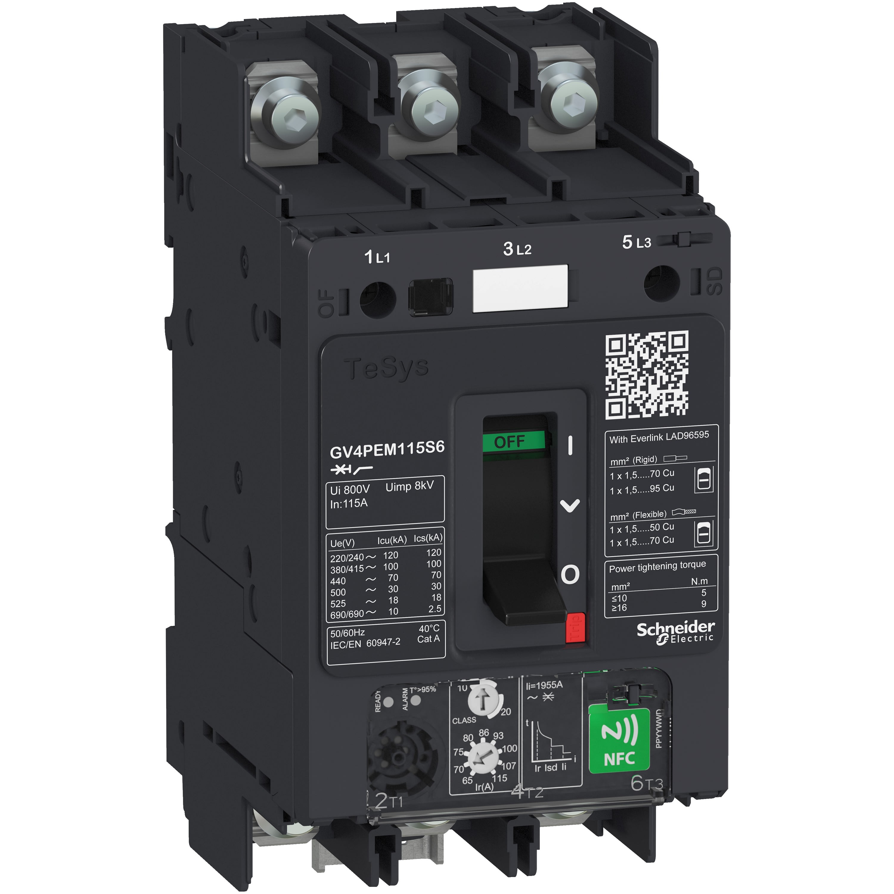Schneider Electric - TeSys GV - disjoncteur magnéto-thermique - In 115A - 50kA - cosses fermées