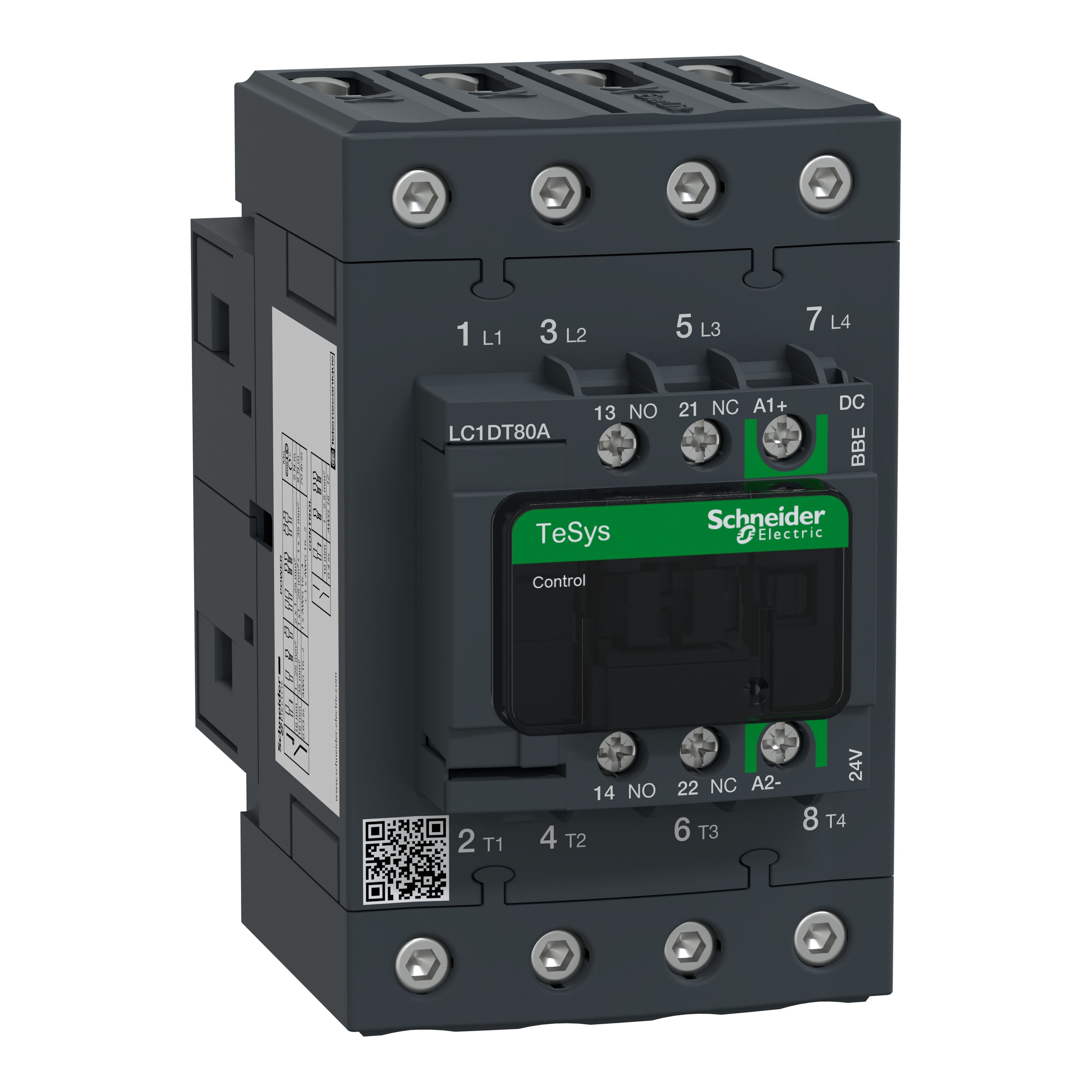Schneider Electric - TeSys D Green - contacteur 4P (4NO) 80A - 24VCC - basse conso - bornes/vis