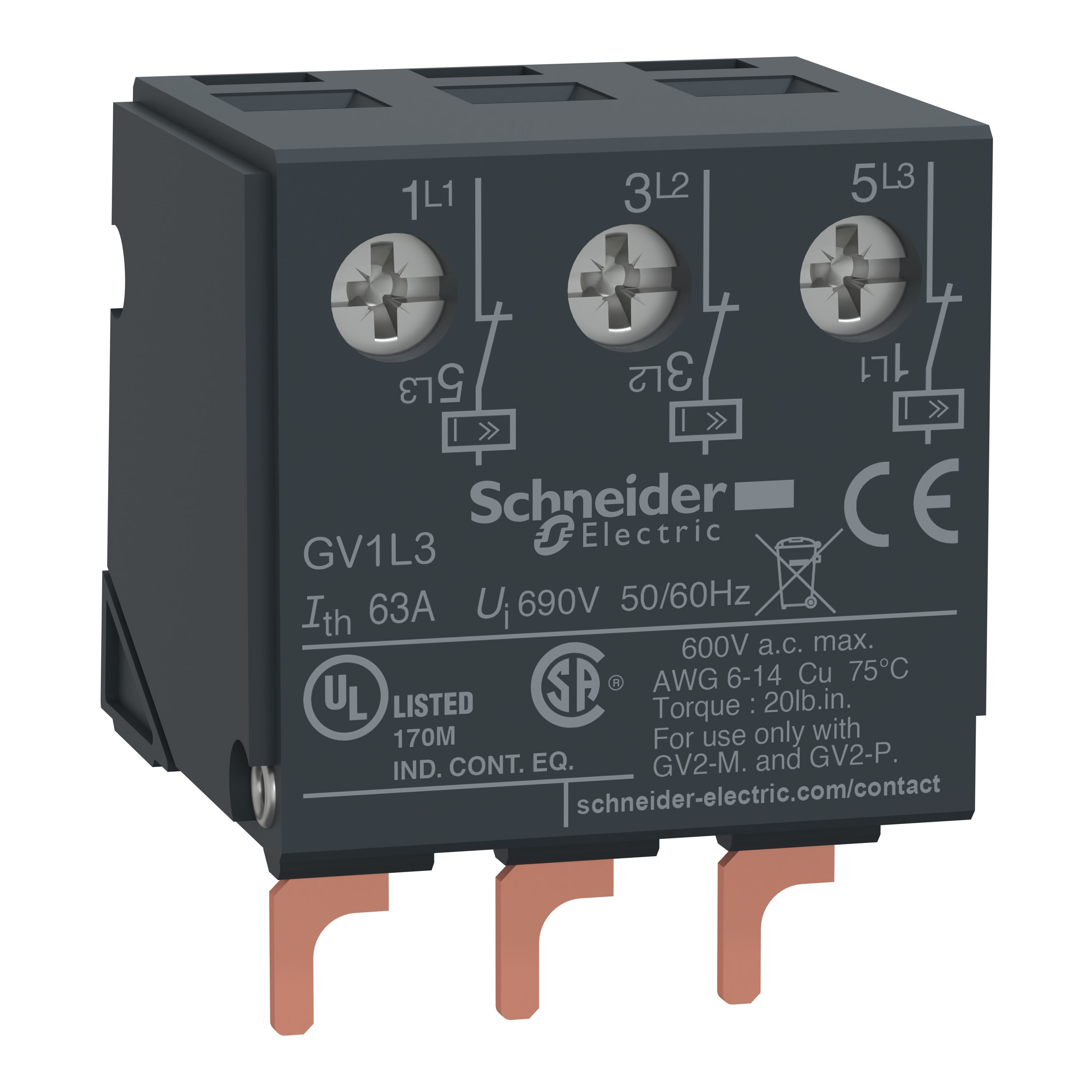 Schneider Electric - Tesys GV2 - limiteur additif 63A - pour disj. moteur - à la partie supérieure