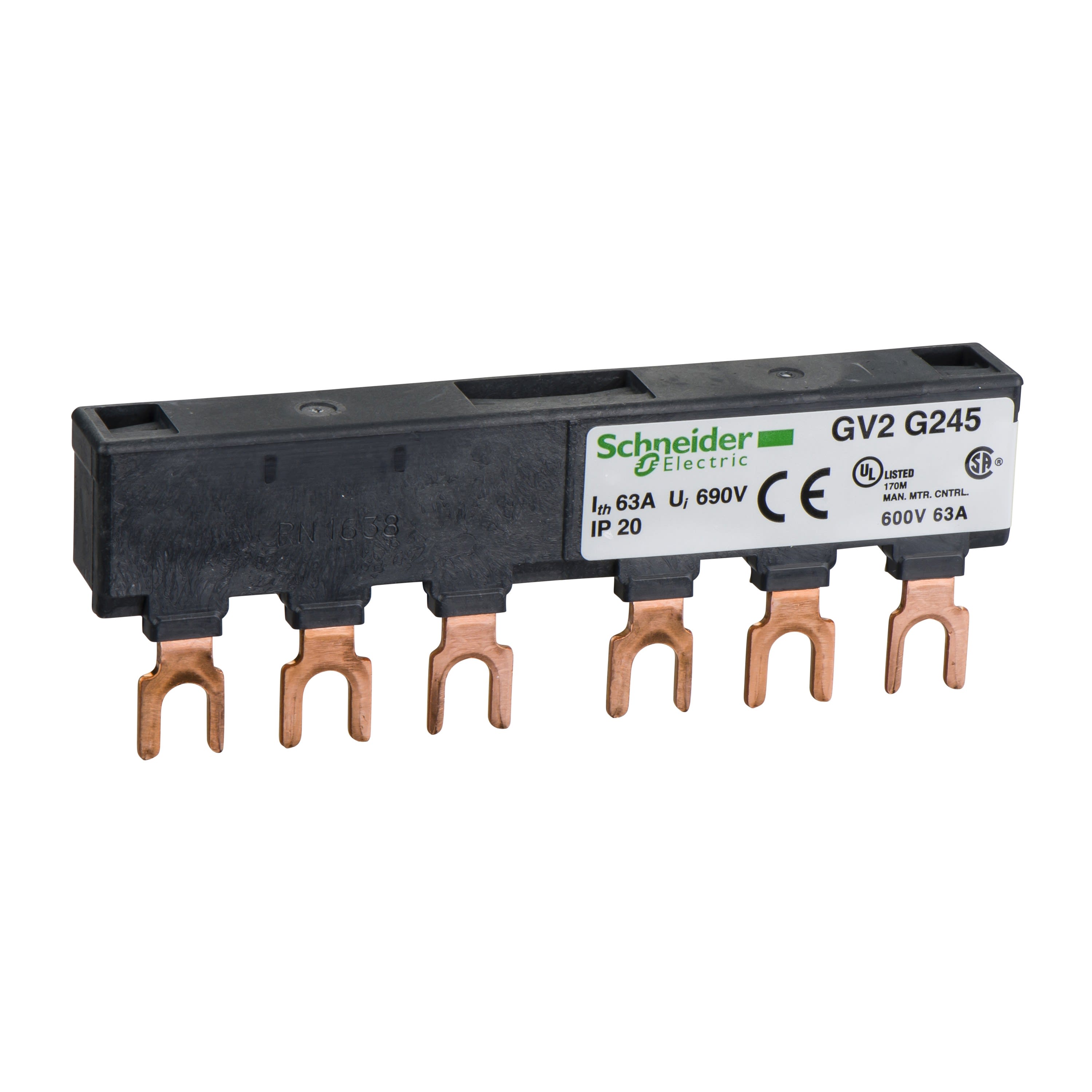 Schneider Electric - TeSys GV - jeu de barre tripolaire - 63A - 2 dérivations - pas 45 mm