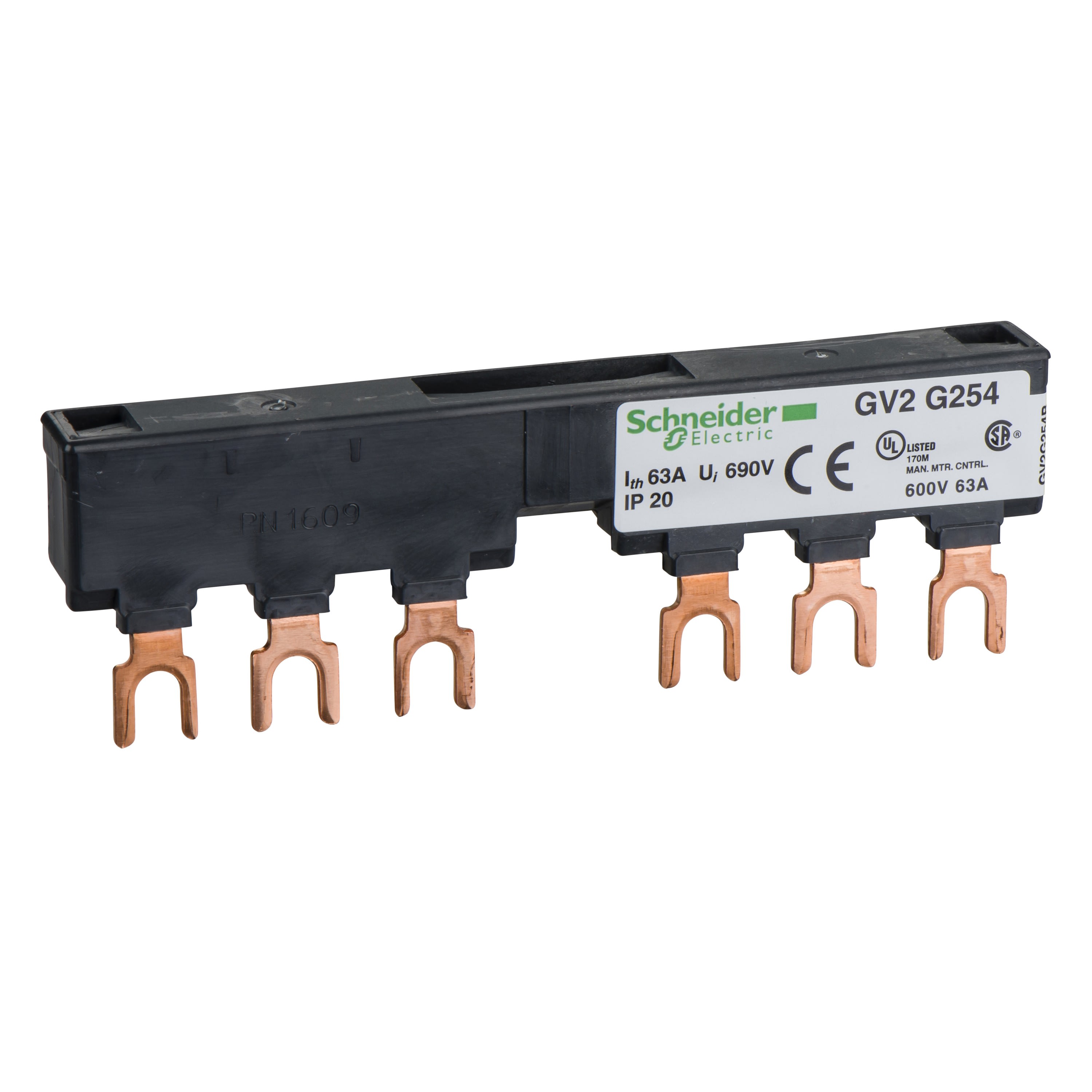 Schneider Electric - TeSys GV - jeu de barre tripolaire - 63A - 2 dérivations - pas 54 mm