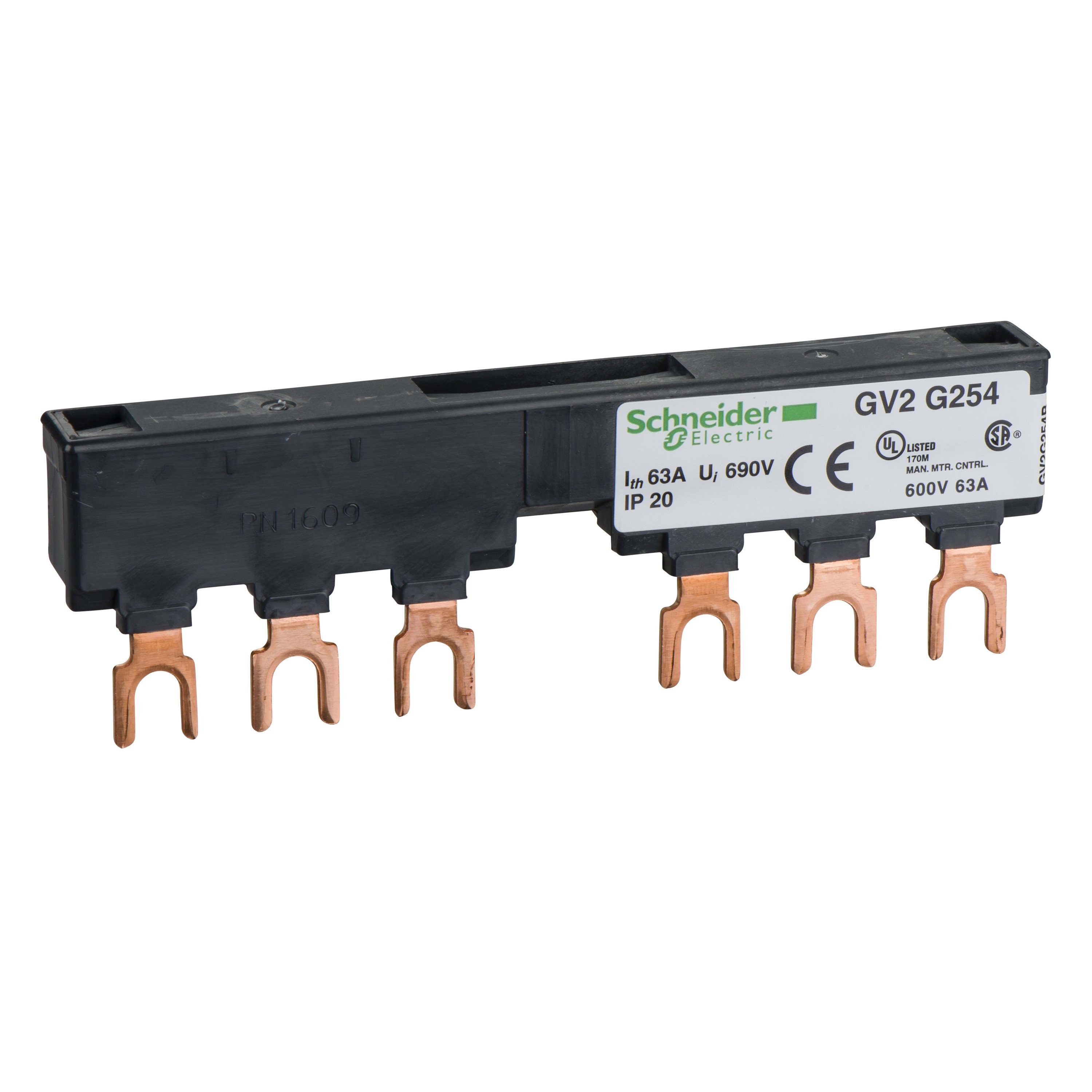 Schneider Electric - TeSys GV - jeu de barre tripolaire - 63A - 2 dérivations - pas 54 mm