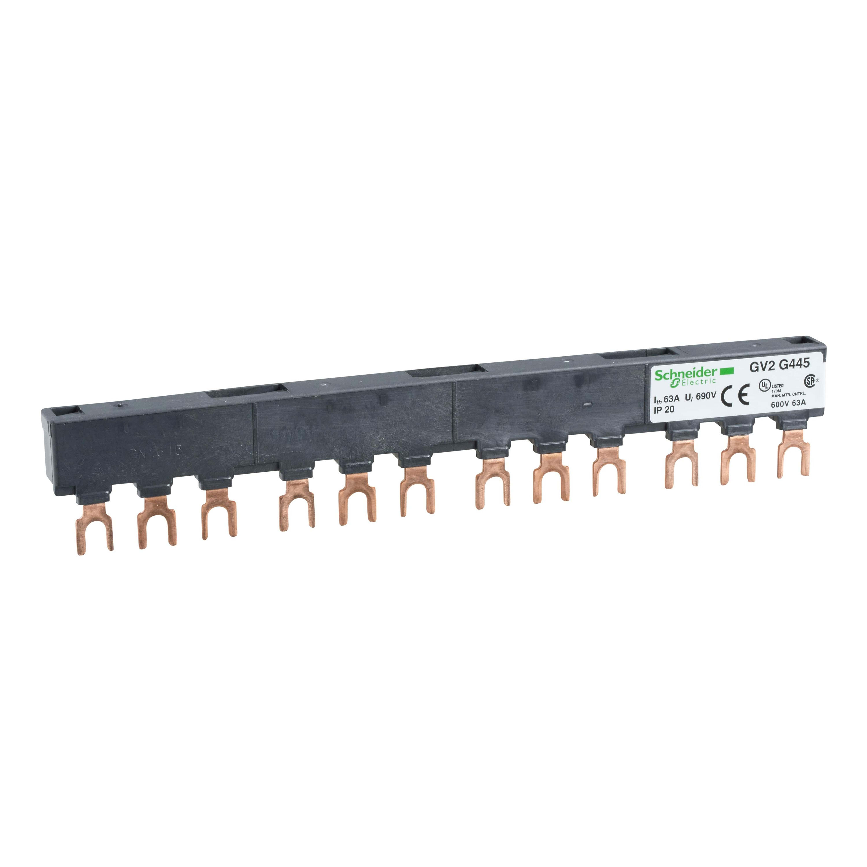 Schneider Electric - TeSys GV - jeu de barre tripolaire - 63A - 4 dérivations - pas 45 mm