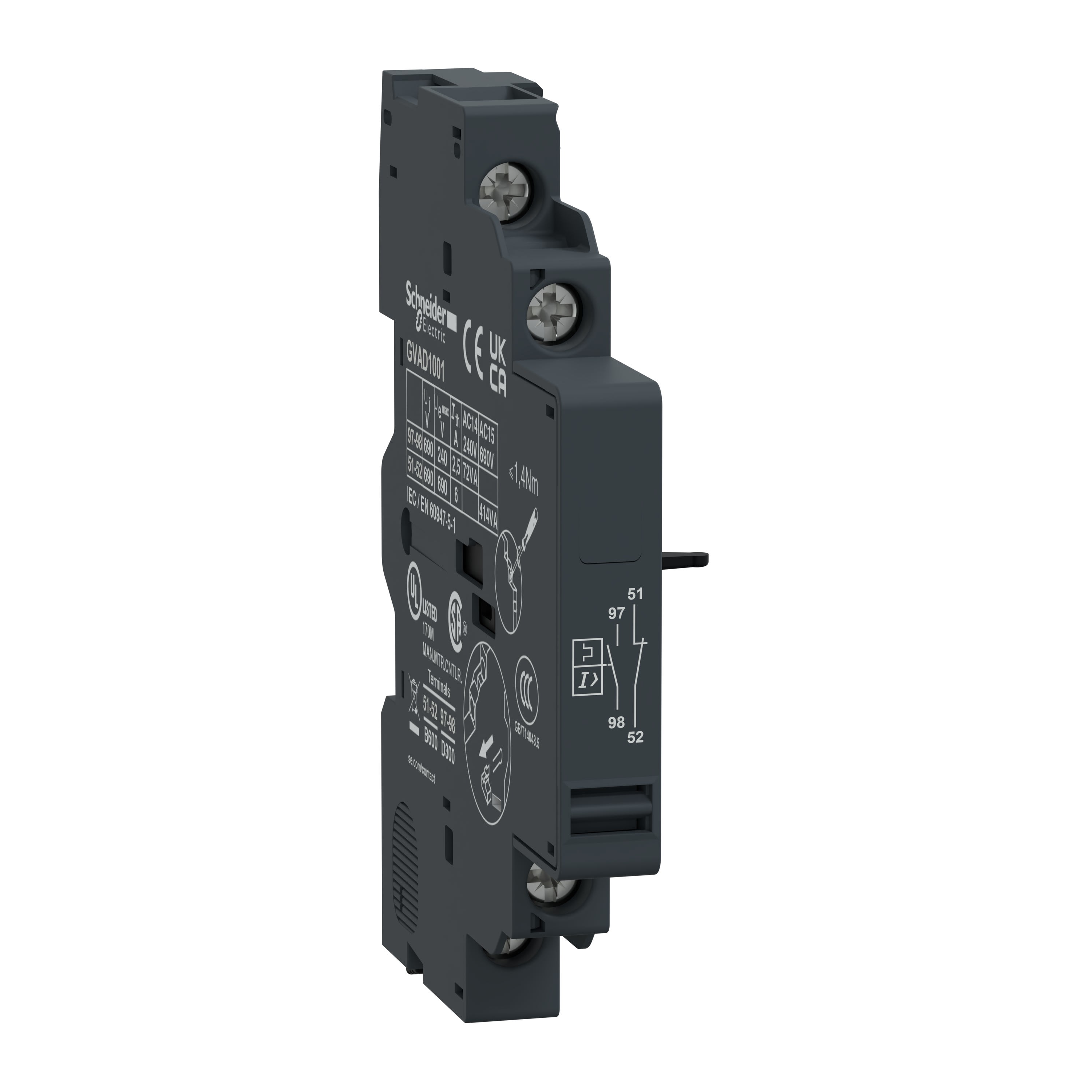 Schneider Electric - TeSys GV - contact auxiliaire - 1O+1F (défaut)