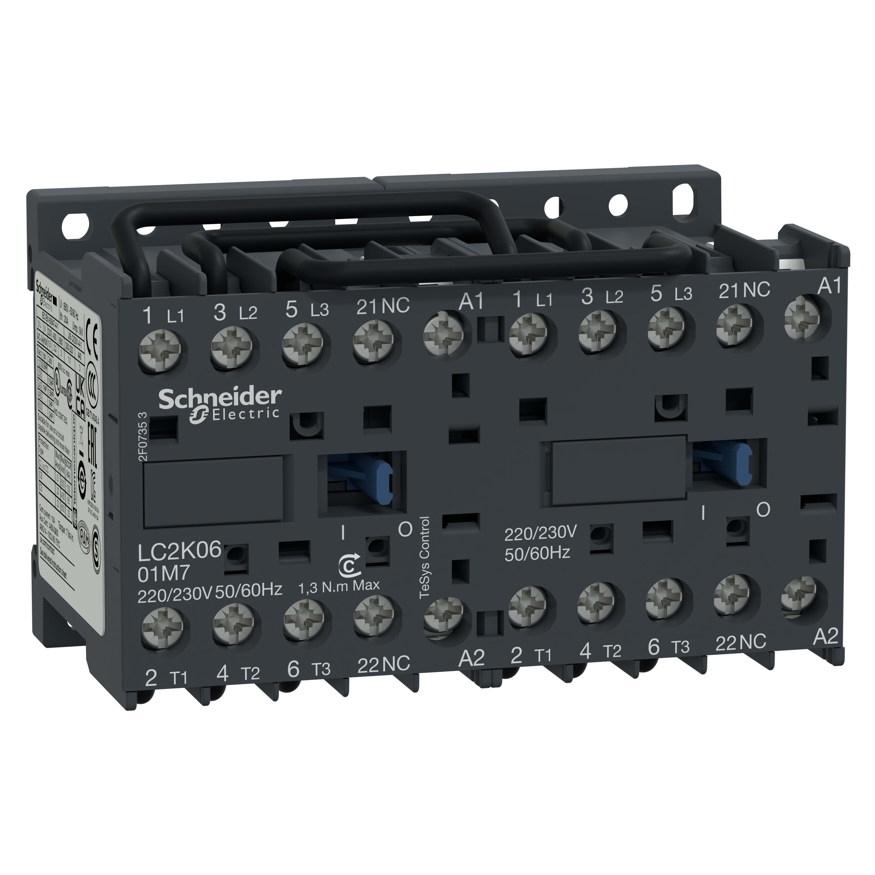 Schneider Electric - TeSys LC2K - contacteur inverseur - 3P - AC-3 440V - 6A - bobine 230..240Vca