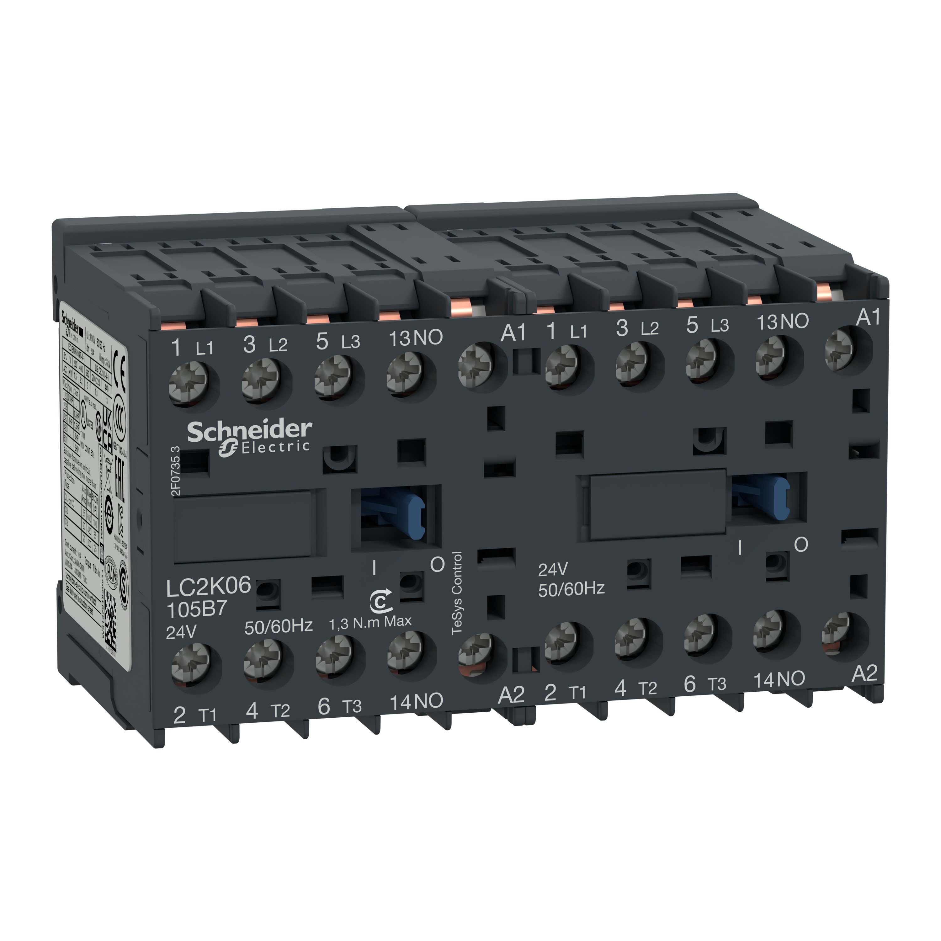Schneider Electric - TeSys LC2K - contacteur inverseur - 3P - AC-3 440V - 6A - bobine 24Vca