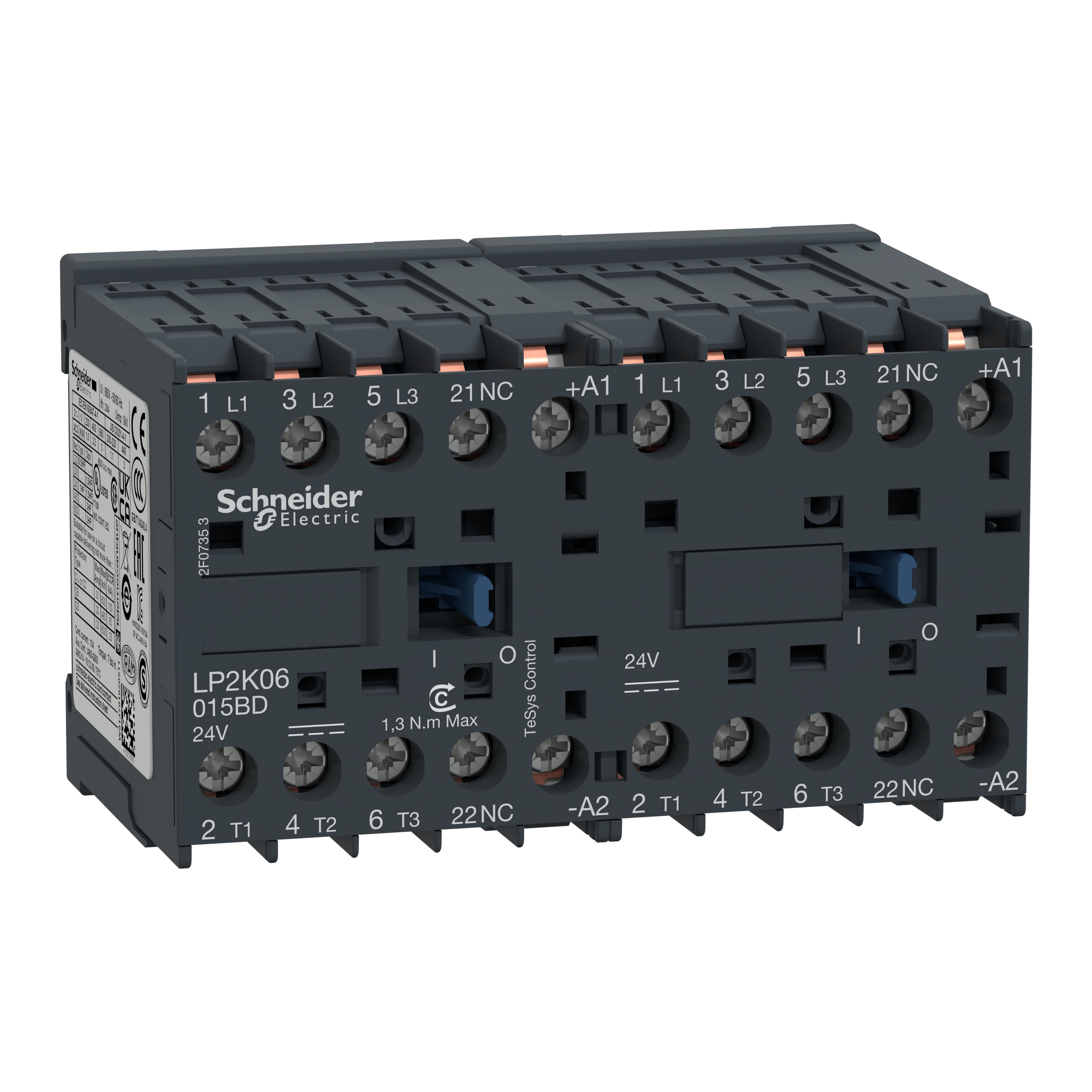 Schneider Electric - TeSys LP2K - contacteur inverseur - 3P - AC-3 440V - 6A - bobine 24Vcc