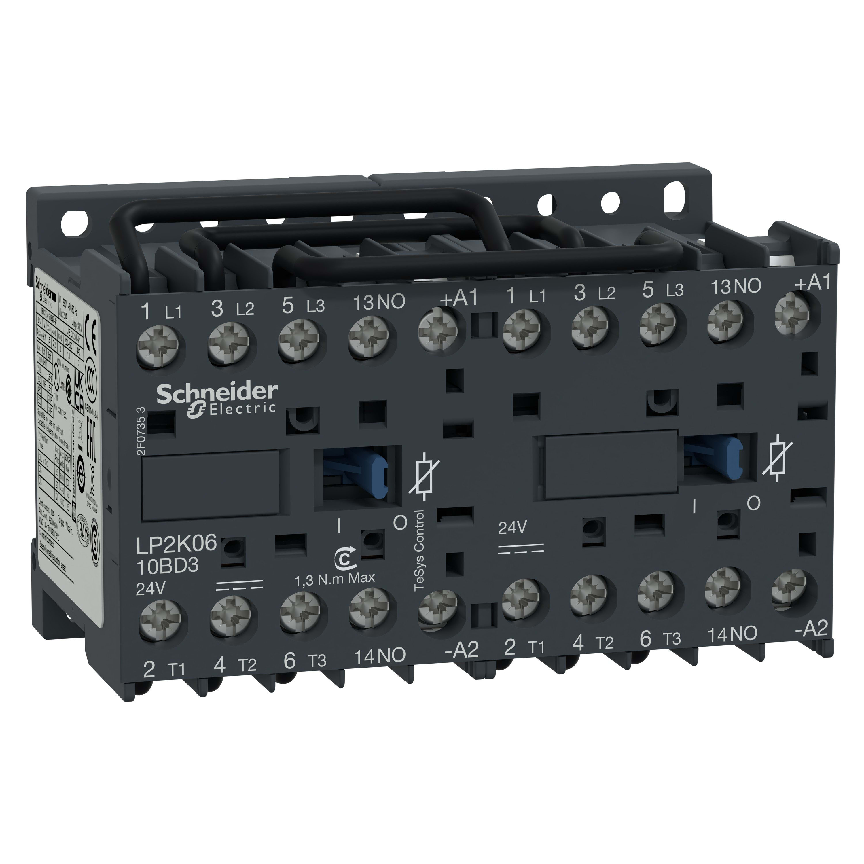 Schneider Electric - TeSys LP2K - contacteur inverseur - 3P - AC-3 440V - 6A - bobine 24Vcc