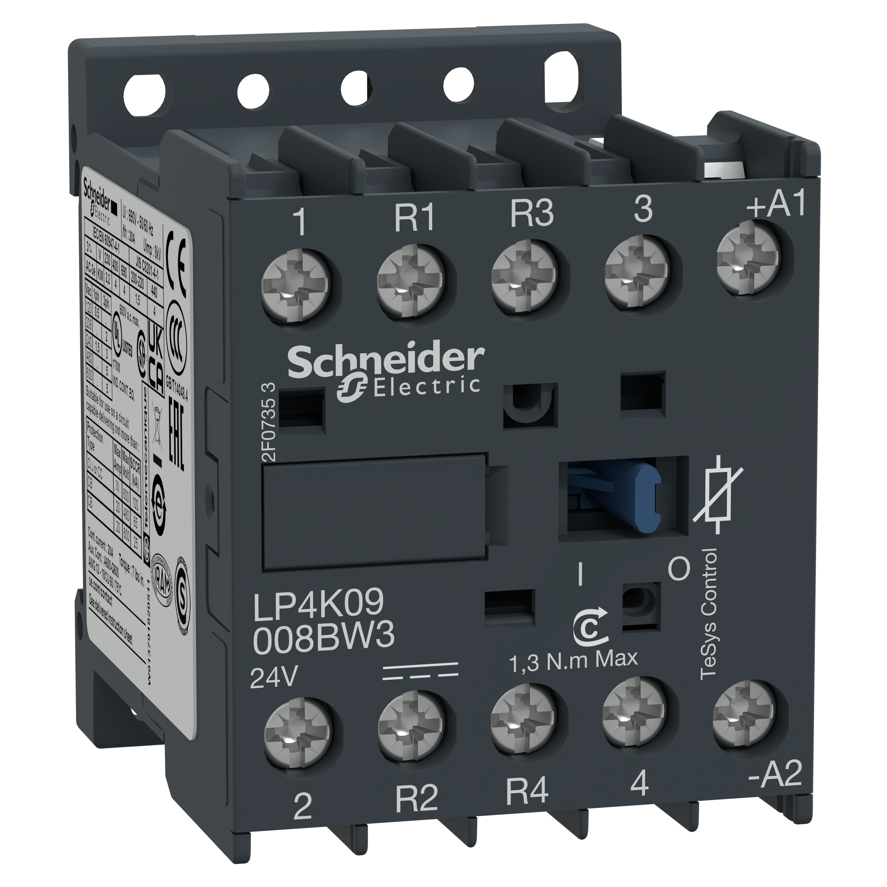 Schneider Electric - TeSys LP4K - contacteur - 4P (2F+2O) - AC-1 440V - 20A - bobine 24Vcc