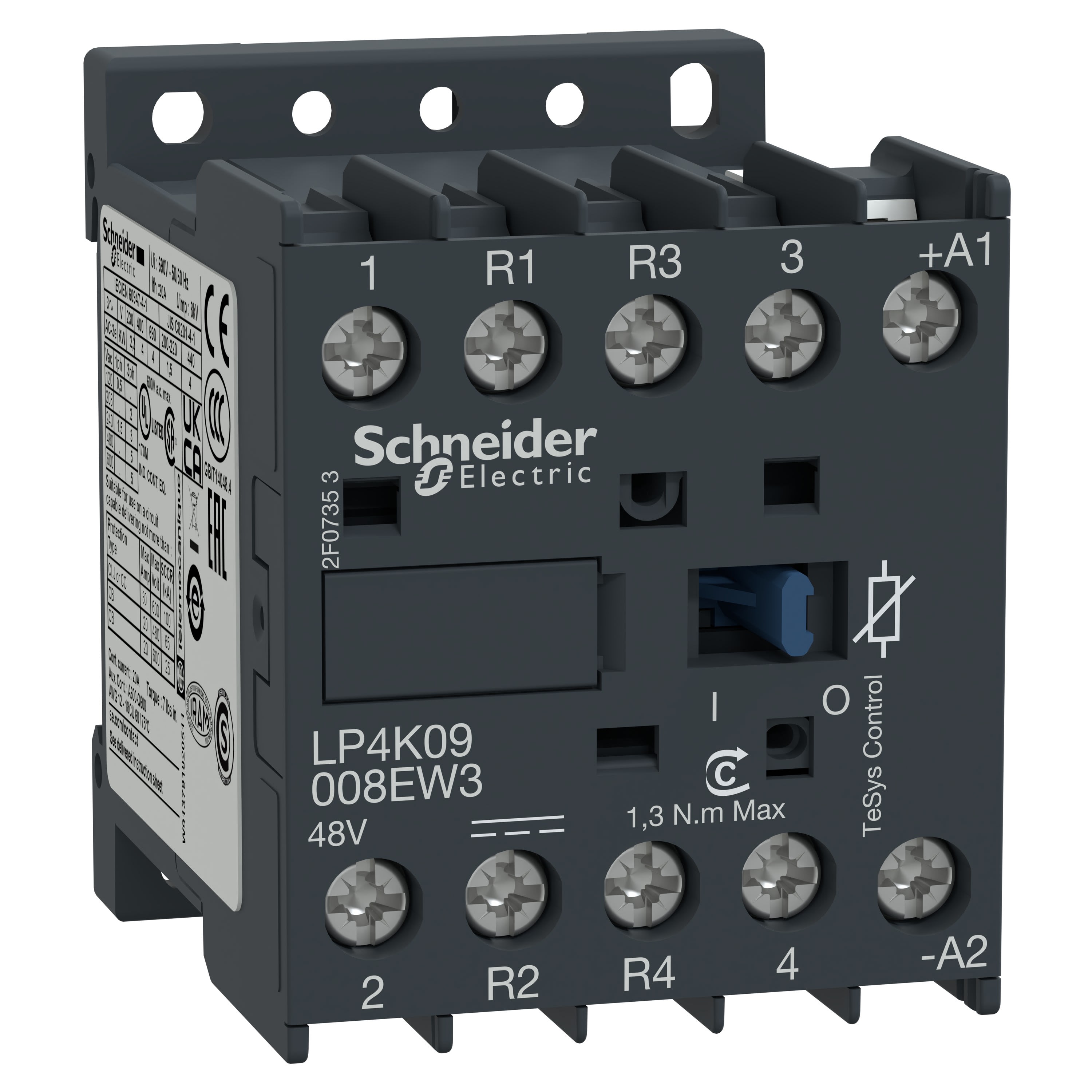 Schneider Electric - TeSys LP4K - contacteur - 4P (2F+2O) - AC-1 440V - 20A - bobine 48Vcc