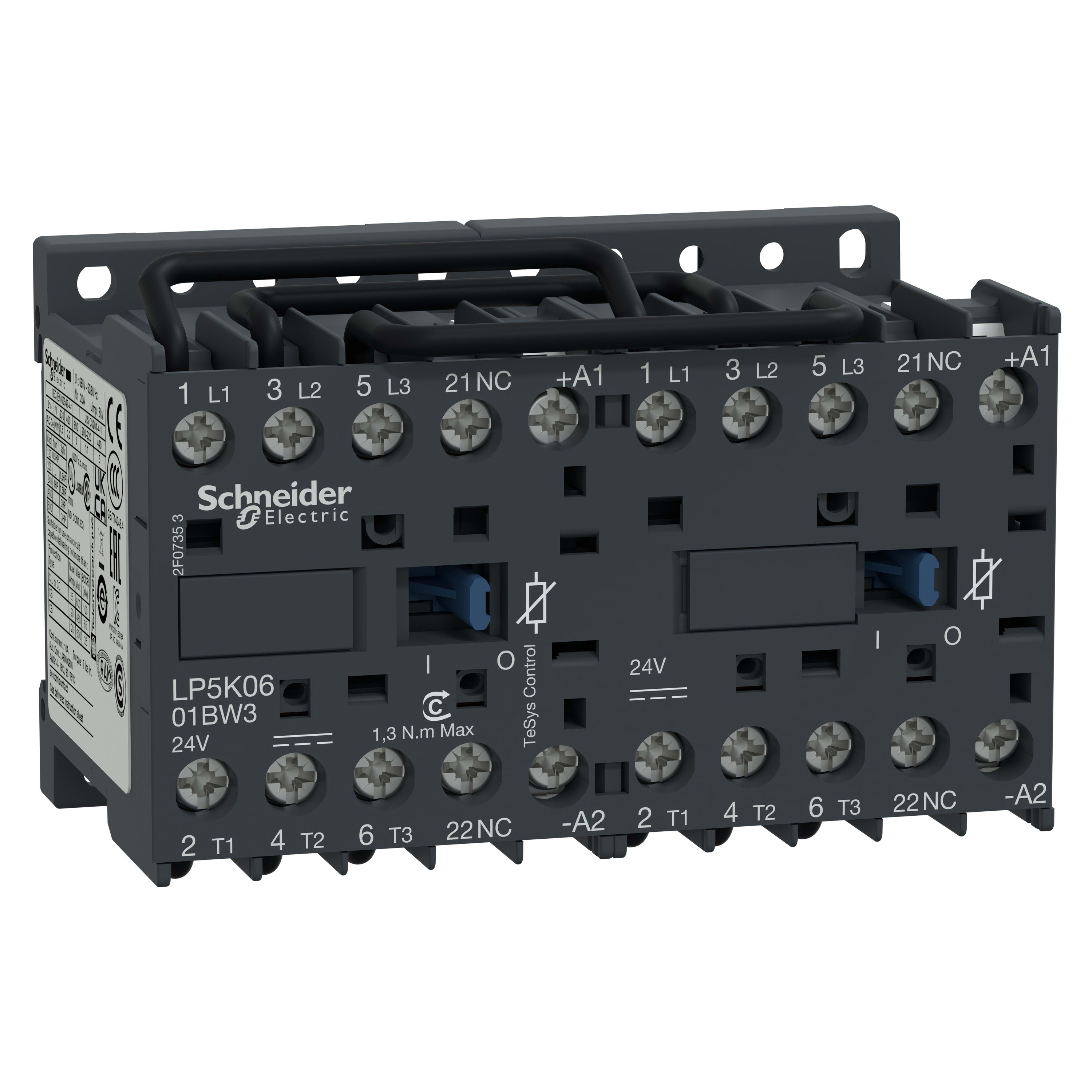 Schneider Electric - TeSys LP5K - contacteur inverseur - 3P - AC-3 440V - 6A - bobine 24Vcc